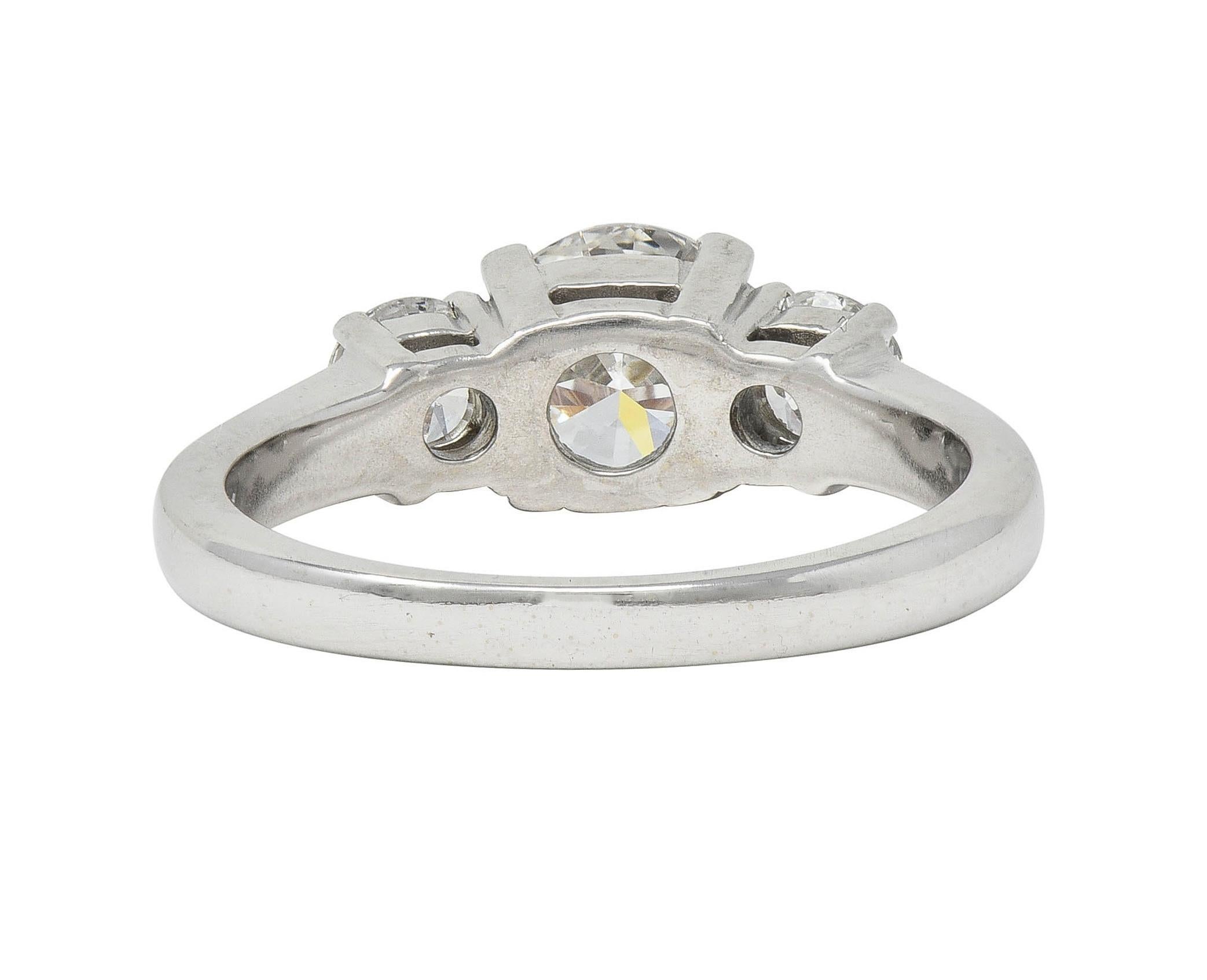 Women's or Men's 2000's 2.30 CTW Diamond 14 Karat White Gold Three Stone Engagement Ring GIA For Sale