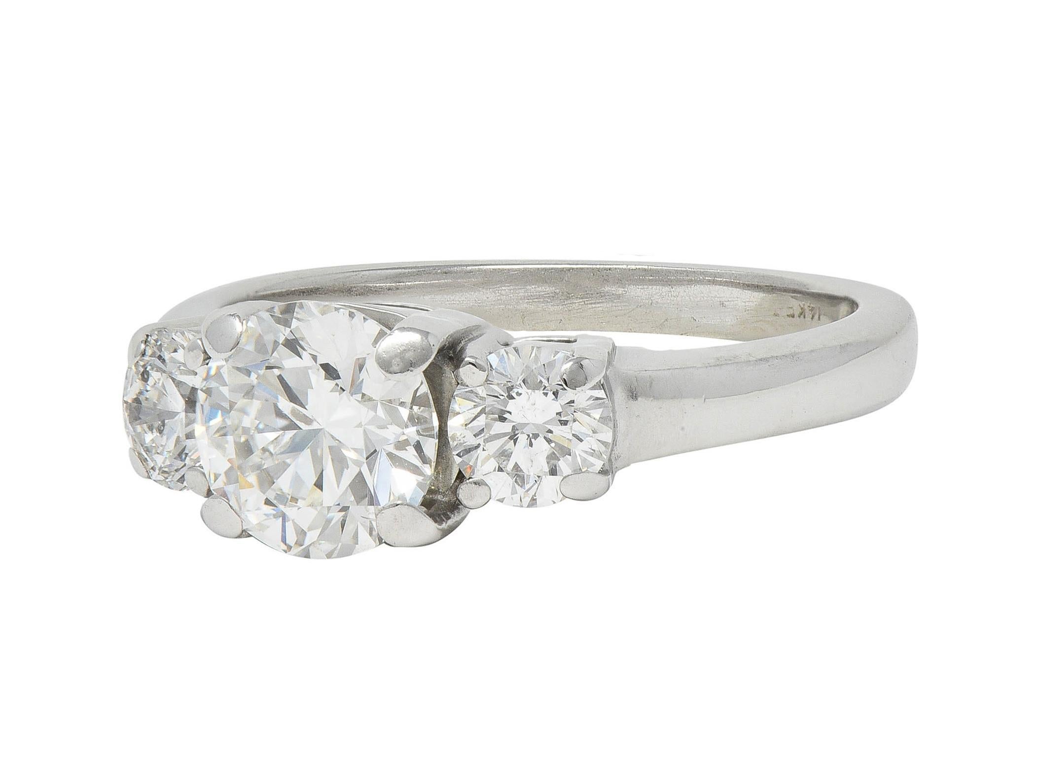 2000's 2.30 CTW Diamond 14 Karat White Gold Three Stone Engagement Ring GIA For Sale 2