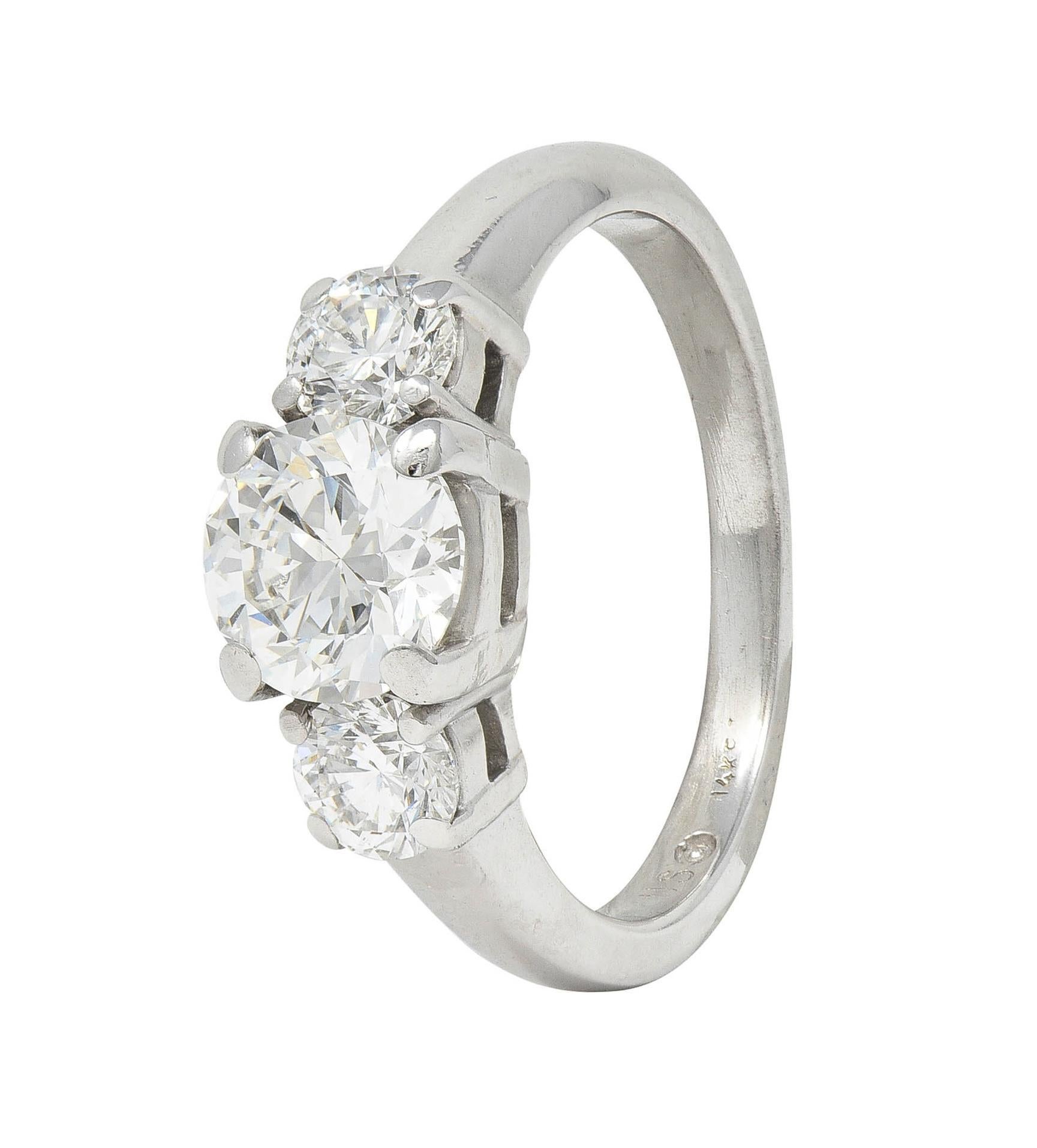 2000's 2.30 CTW Diamond 14 Karat White Gold Three Stone Engagement Ring GIA For Sale 4