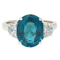 2000's 5.16 CTW Tourmaline Diamond 18 Karat White Gold Three Stone Ring GIA