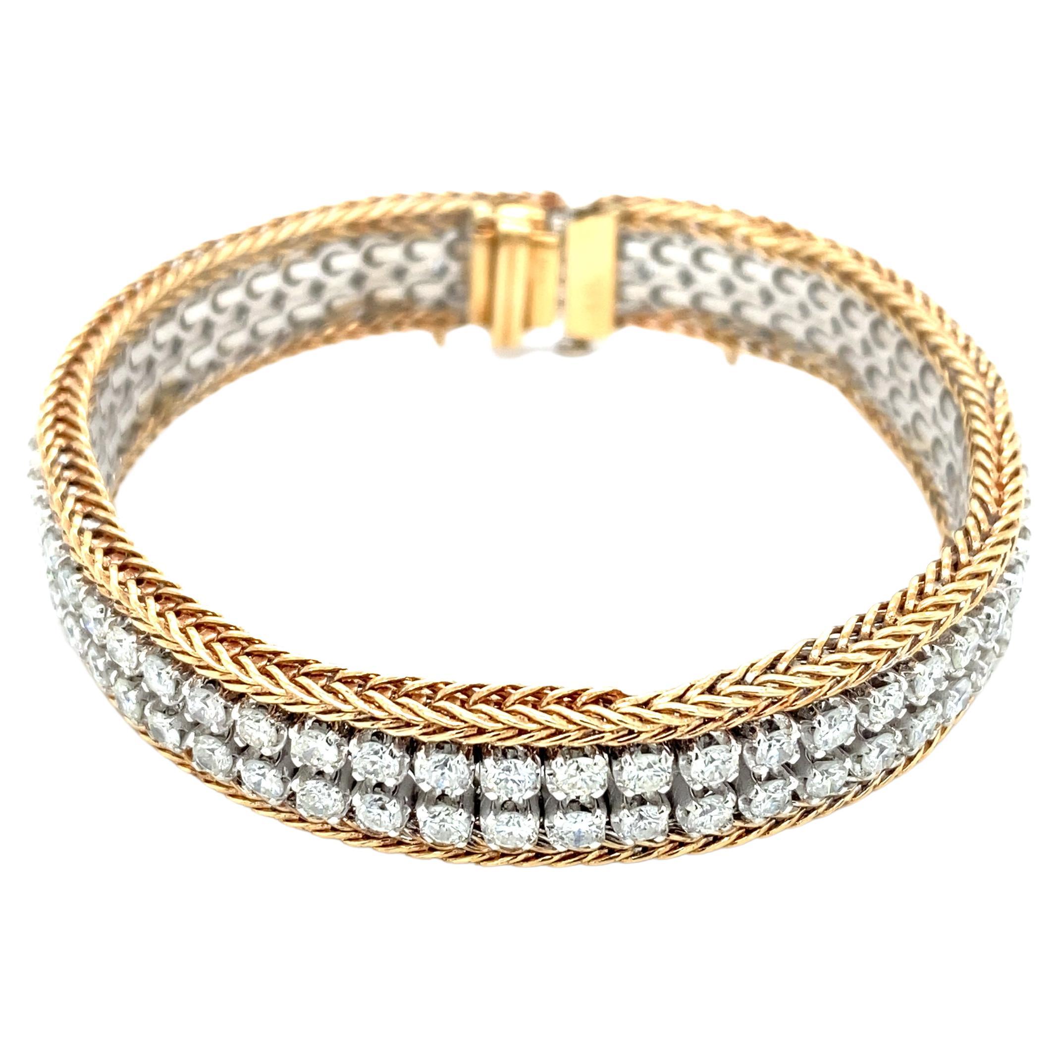 2000s 6.53 Carat Diamonds Double Row Tennis Bracelet in 14 Karat Gold For Sale