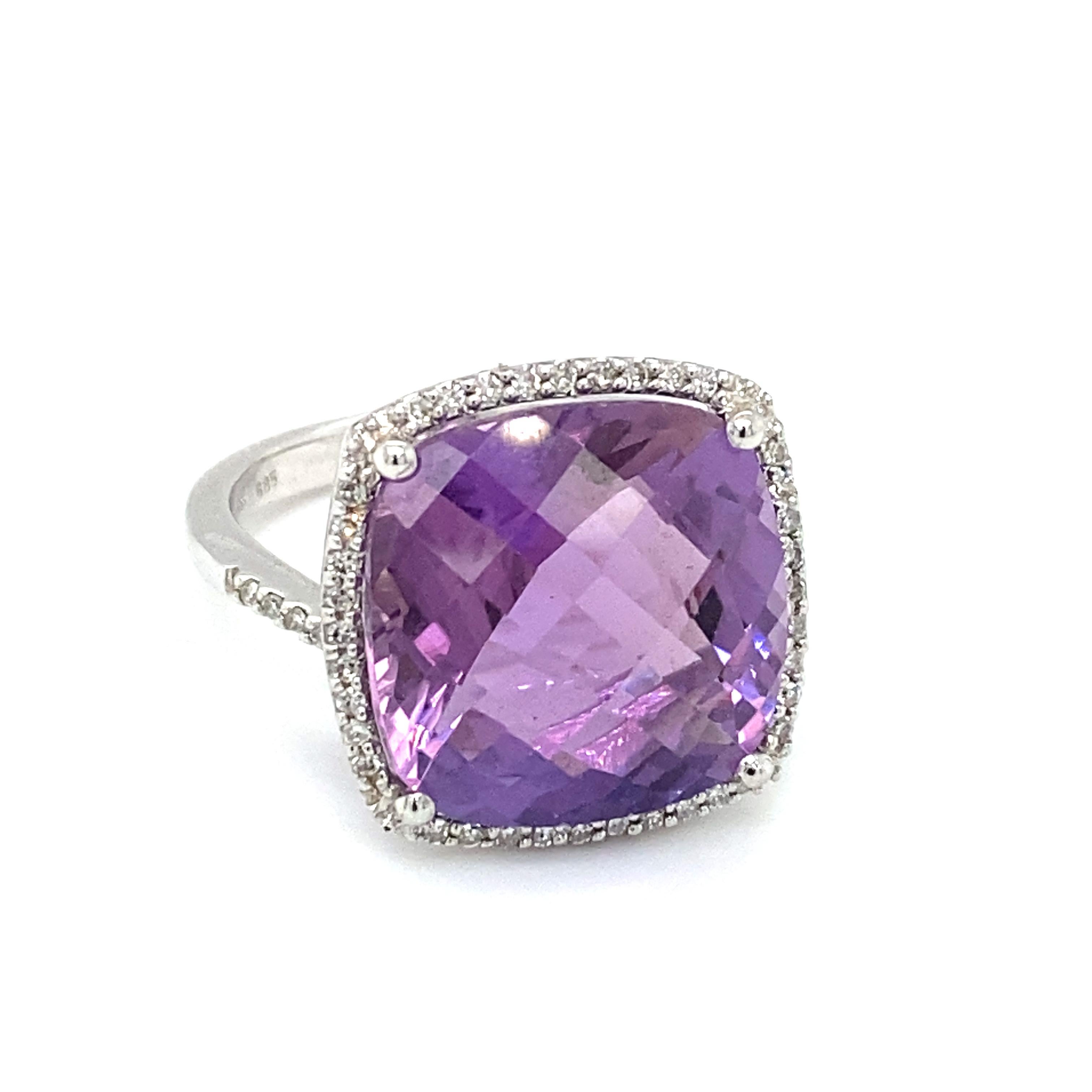 Modern 2000s 8 Carat Amethyst and Diamond Cocktail Ring in 14 Karat White Gold For Sale