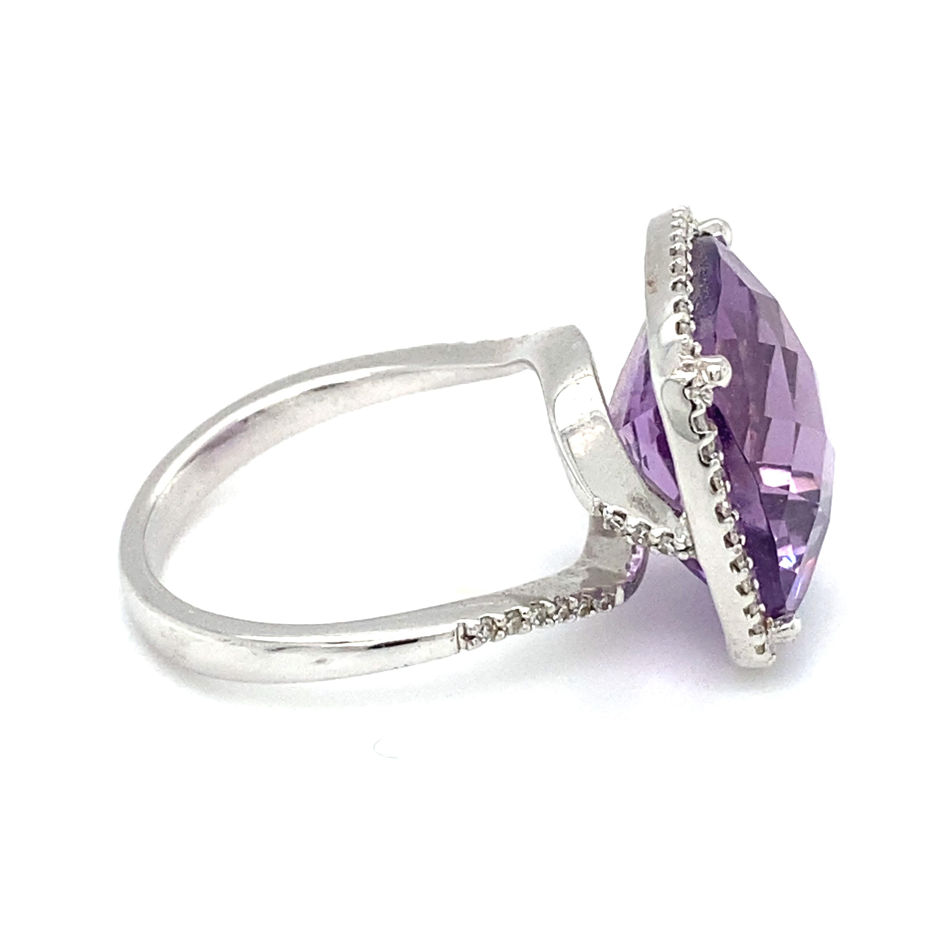 Square Cut 2000s 8 Carat Amethyst and Diamond Cocktail Ring in 14 Karat White Gold For Sale