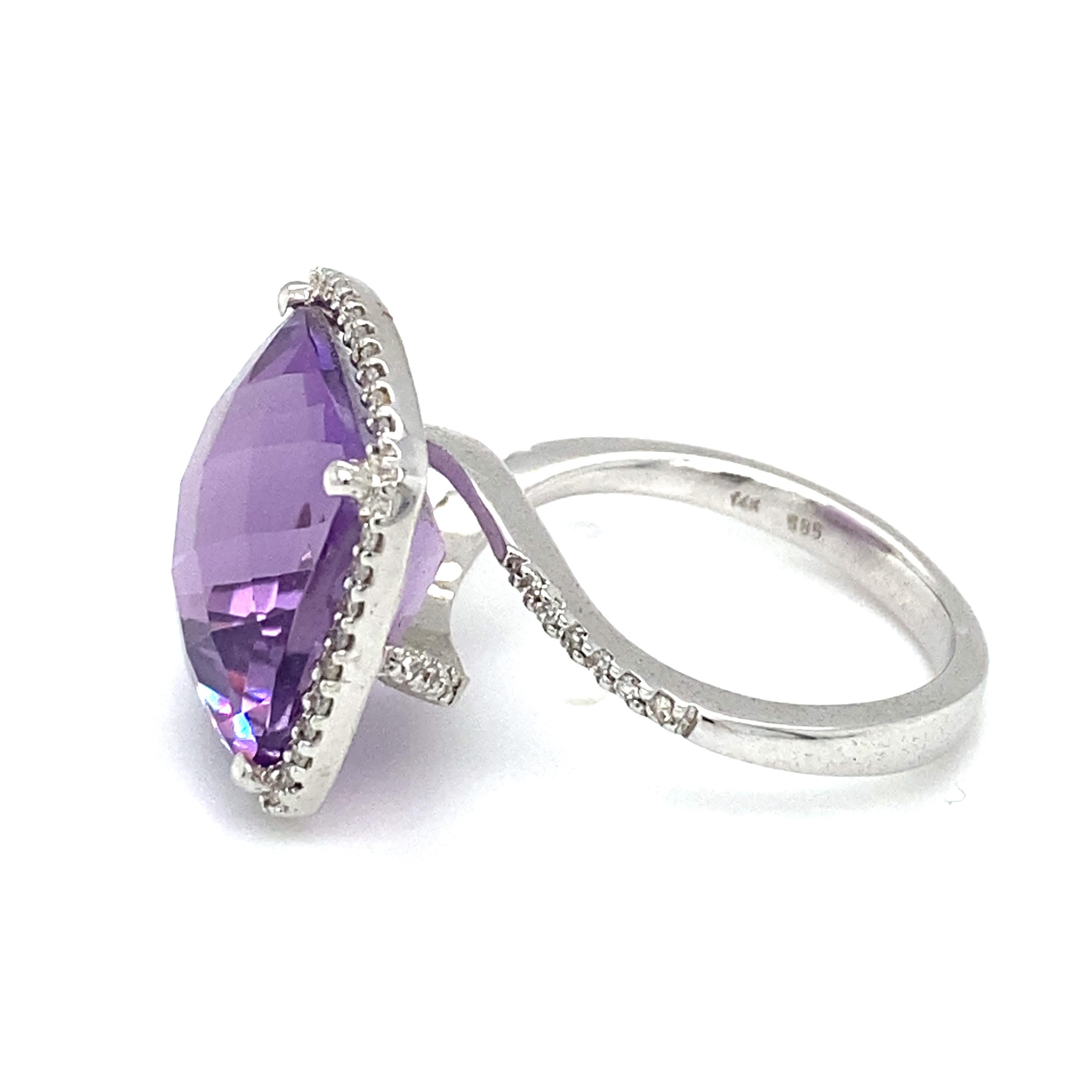 Women's or Men's 2000s 8 Carat Amethyst and Diamond Cocktail Ring in 14 Karat White Gold For Sale