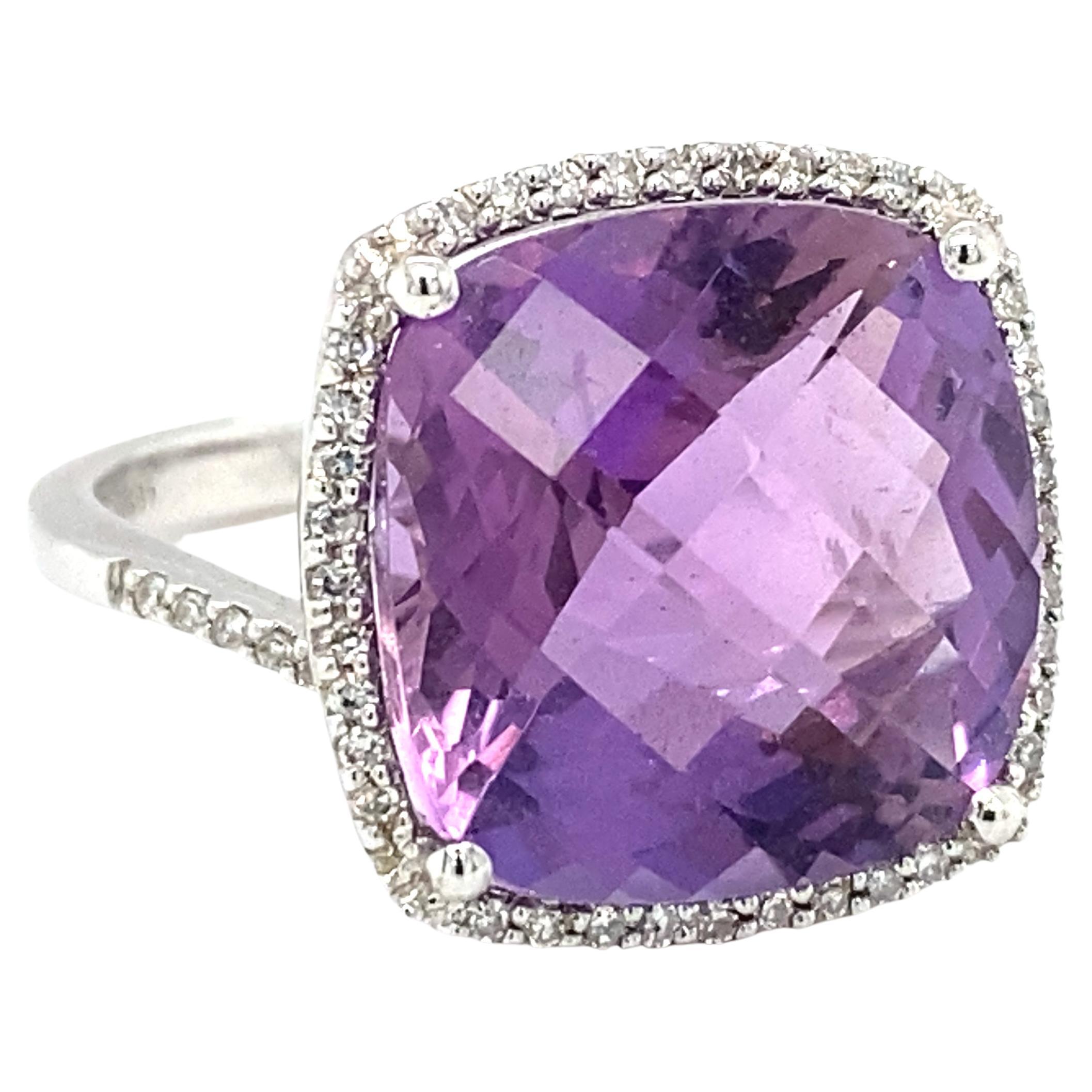 2000s 8 Carat Amethyst and Diamond Cocktail Ring in 14 Karat White Gold For Sale