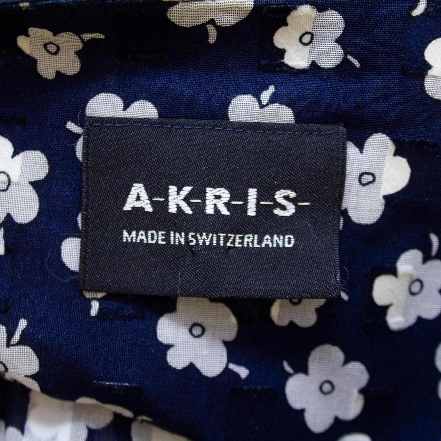 Women's 2000's Akris Navy Blue and White Floral Shirt Dress  For Sale