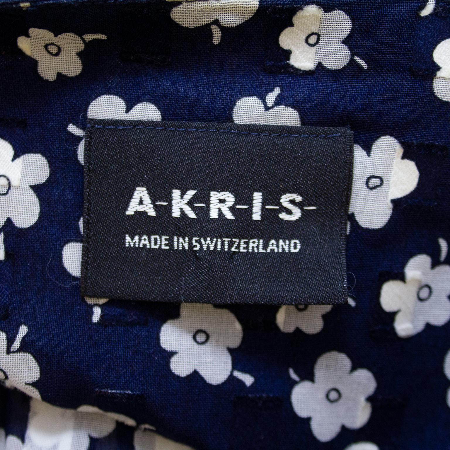 Women's 2000's Akris Navy Blue and White Floral Shirt Dress For Sale