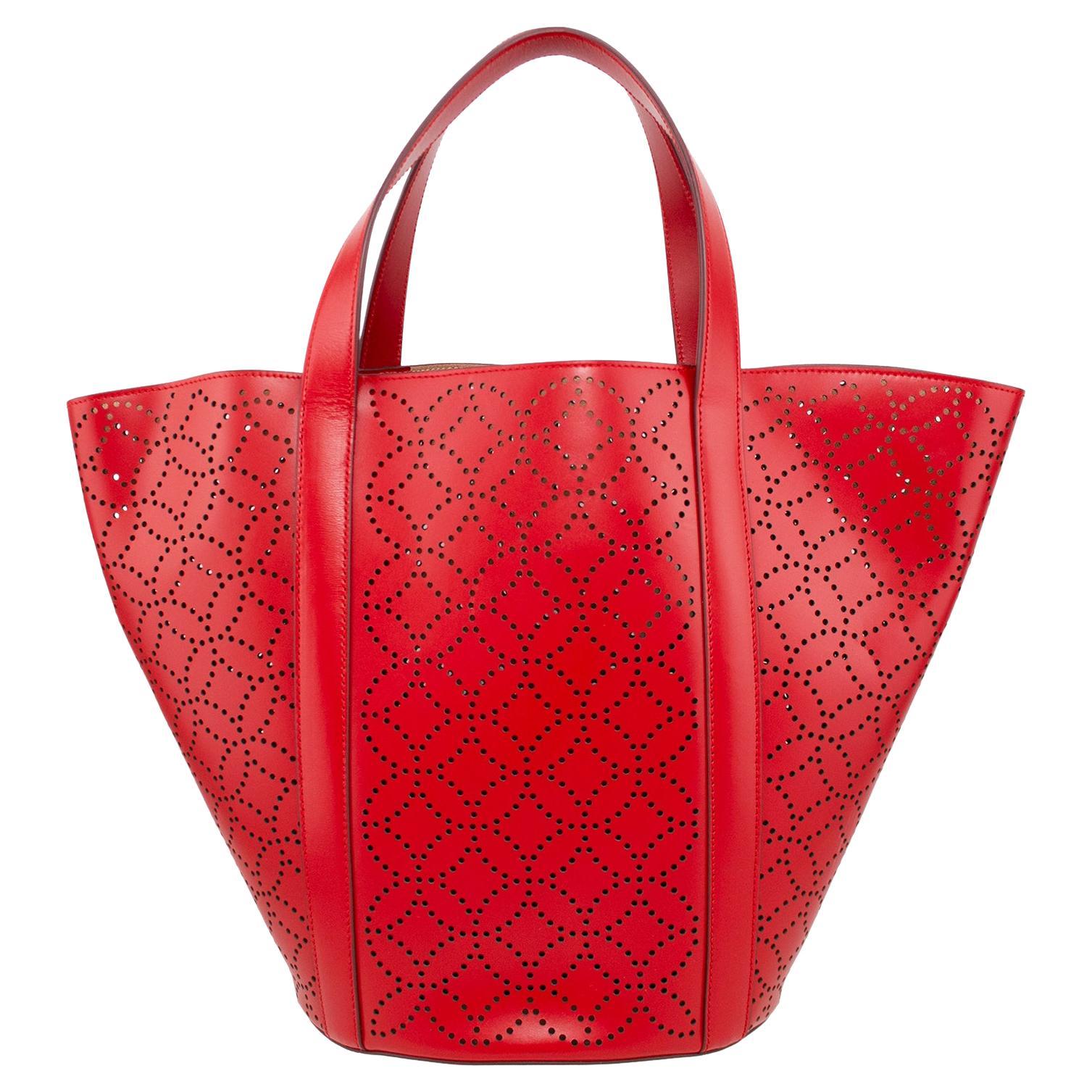 2000s Alaia Red Laser Cut Leather Bag