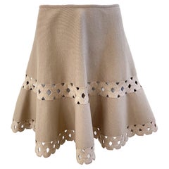 2000s Alaia Talla 36 / 4 Caqui Beige Topo Recortado Vintage Y2K Mini Falda Skater