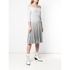 2000s Alaïa Vintage white cotton and elastane blend dress with grey stripes
