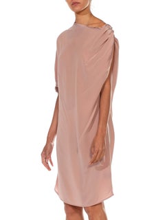 2000S ALBER ELBAZ LANVIN Beige Silk Crepe De Chine Asymmetrical Top With Decons