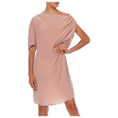 2000S ALBER ELBAZ LANVIN Top asimétrico de crepé de chine de seda beige con calados