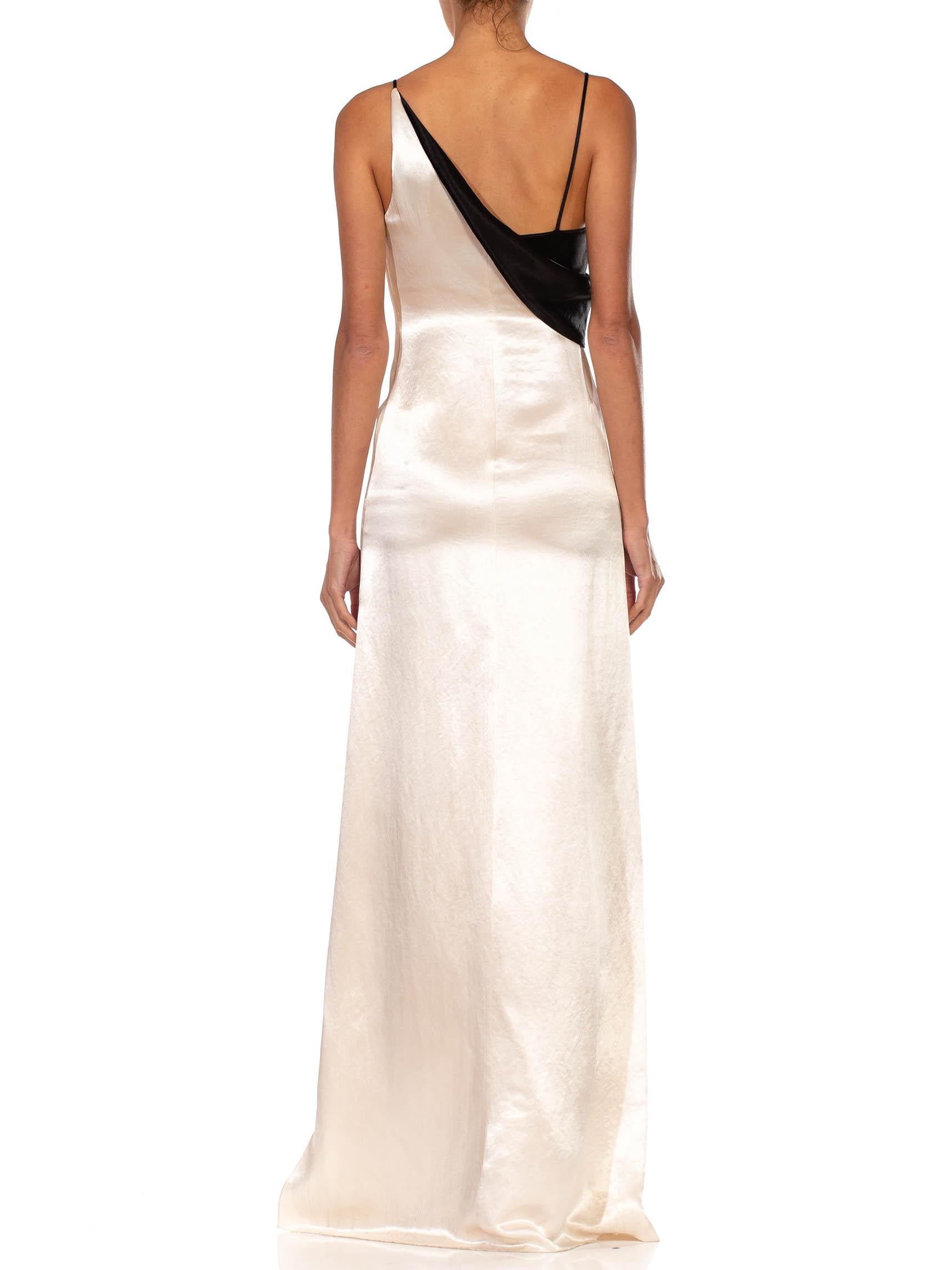 2000S ALBER ELBAZ LANVIN Black & White Silk Blend Crepe Back Satin Draped Gown  For Sale 2