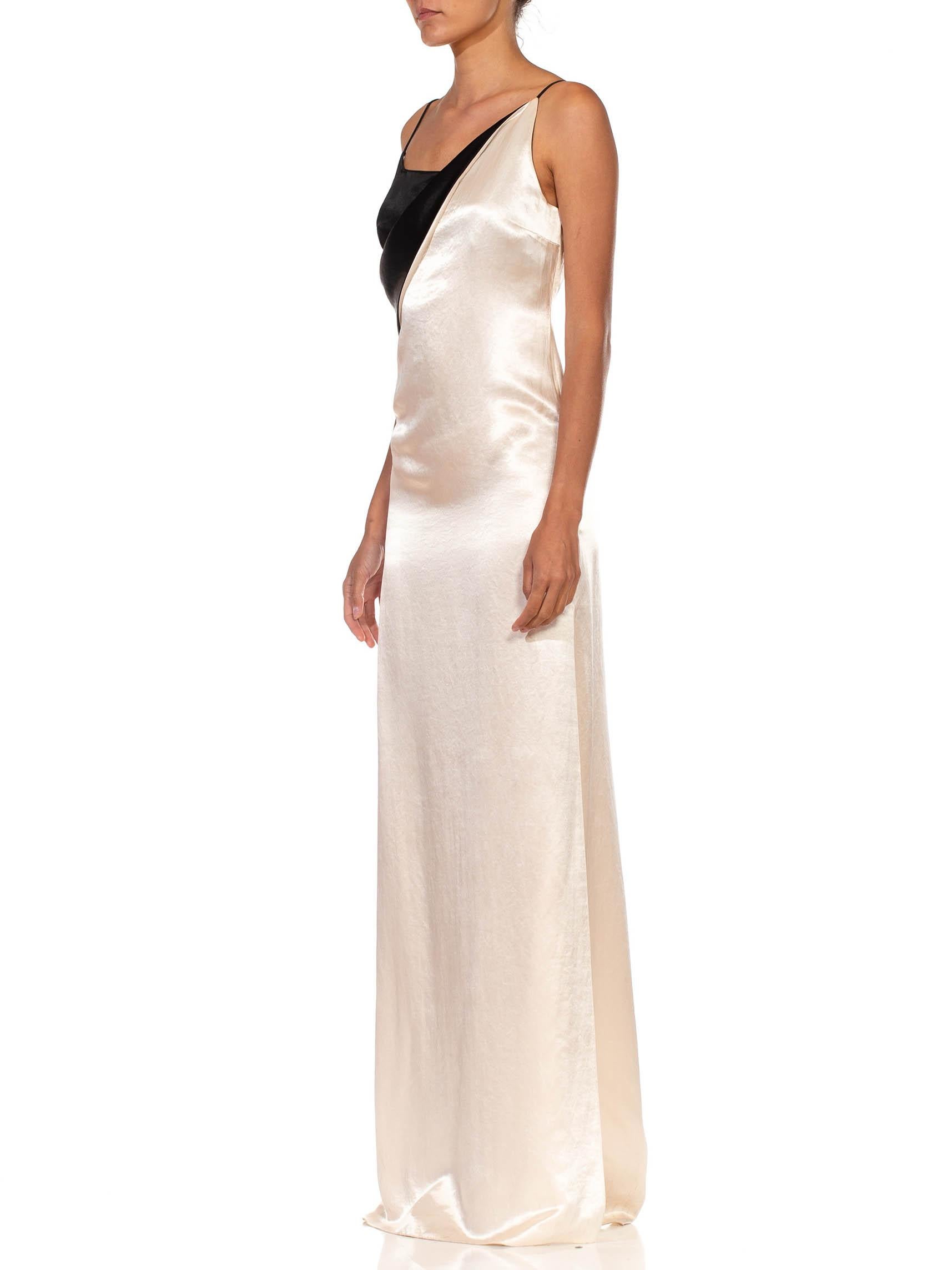 Women's 2000S ALBER ELBAZ LANVIN Black & White Silk Blend Crepe Back Satin Draped Gown  For Sale