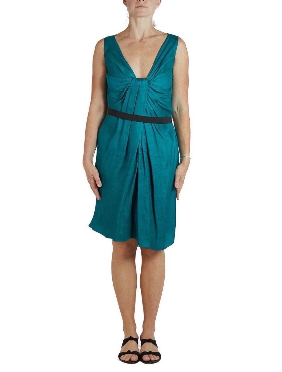 2000S ALBER ELBAZ LANVIN Teal Silk Blend Dress With Pockets In Excellent Condition For Sale In New York, NY