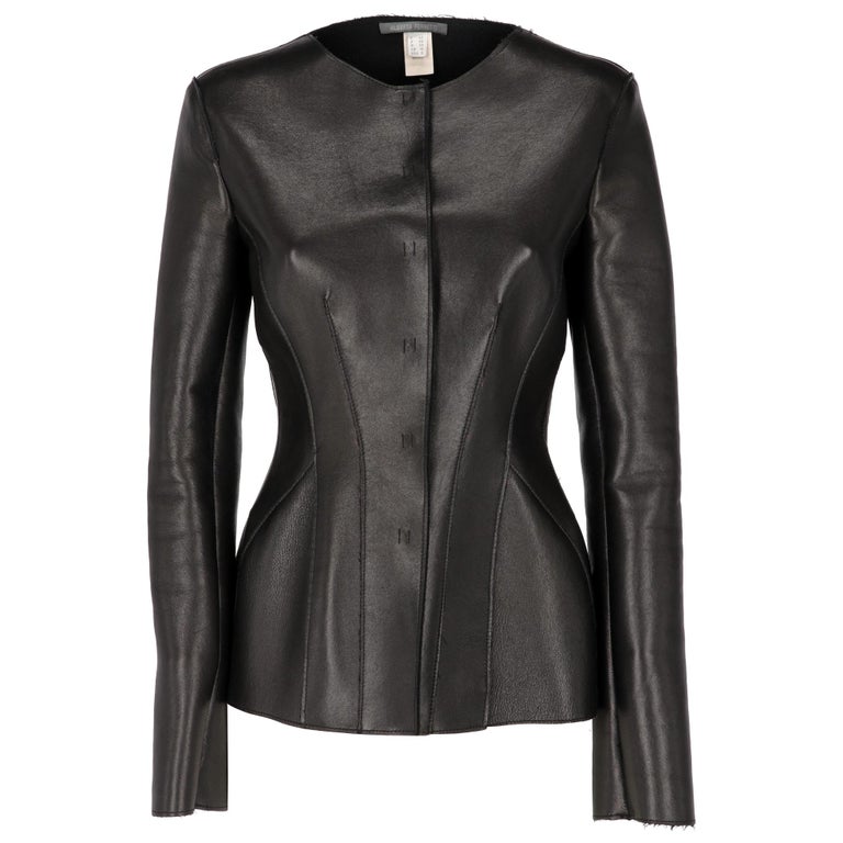 2000s Alberta Ferretti Black Leather Jacket For Sale at 1stdibs