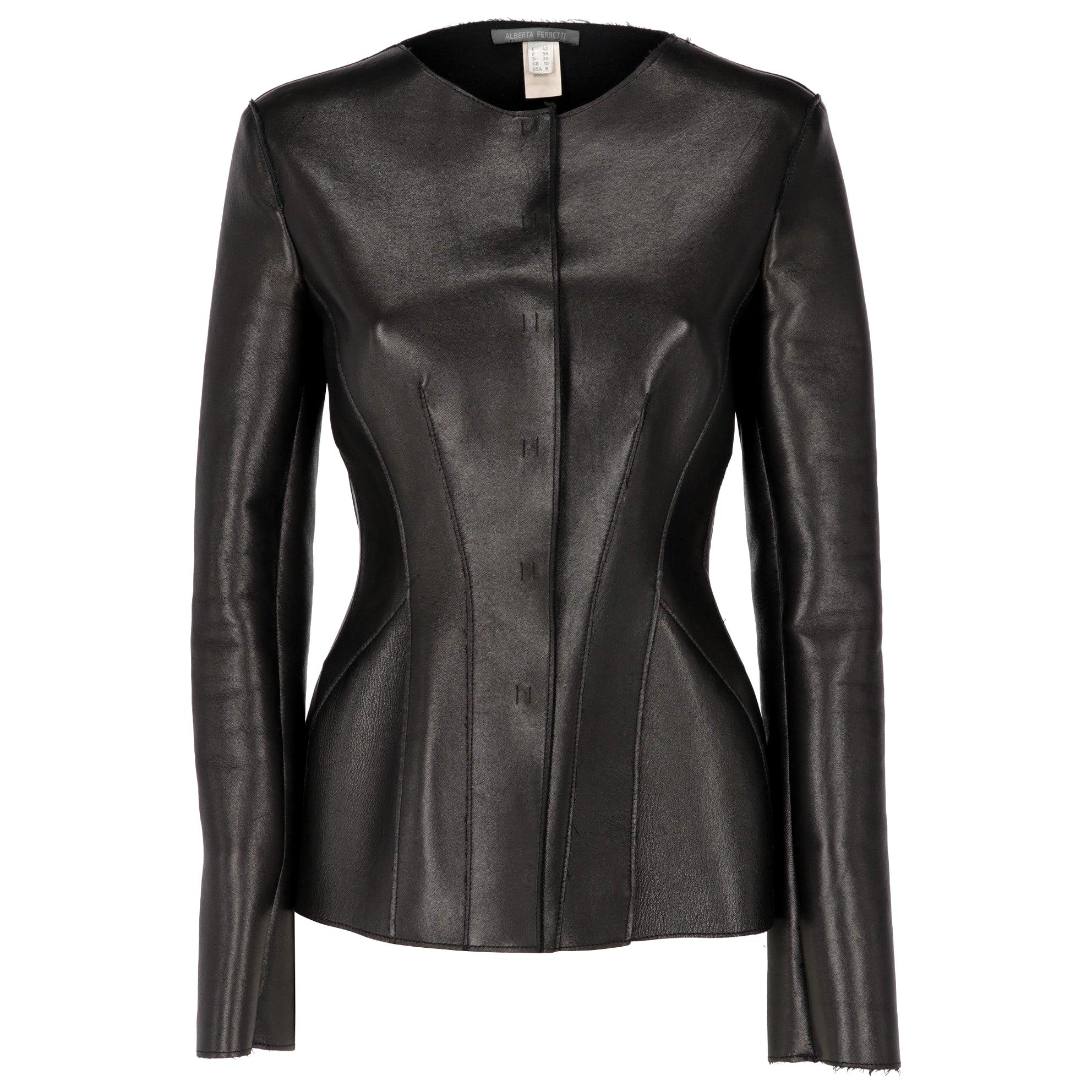 2000s Alberta Ferretti Black Leather Jacket For Sale