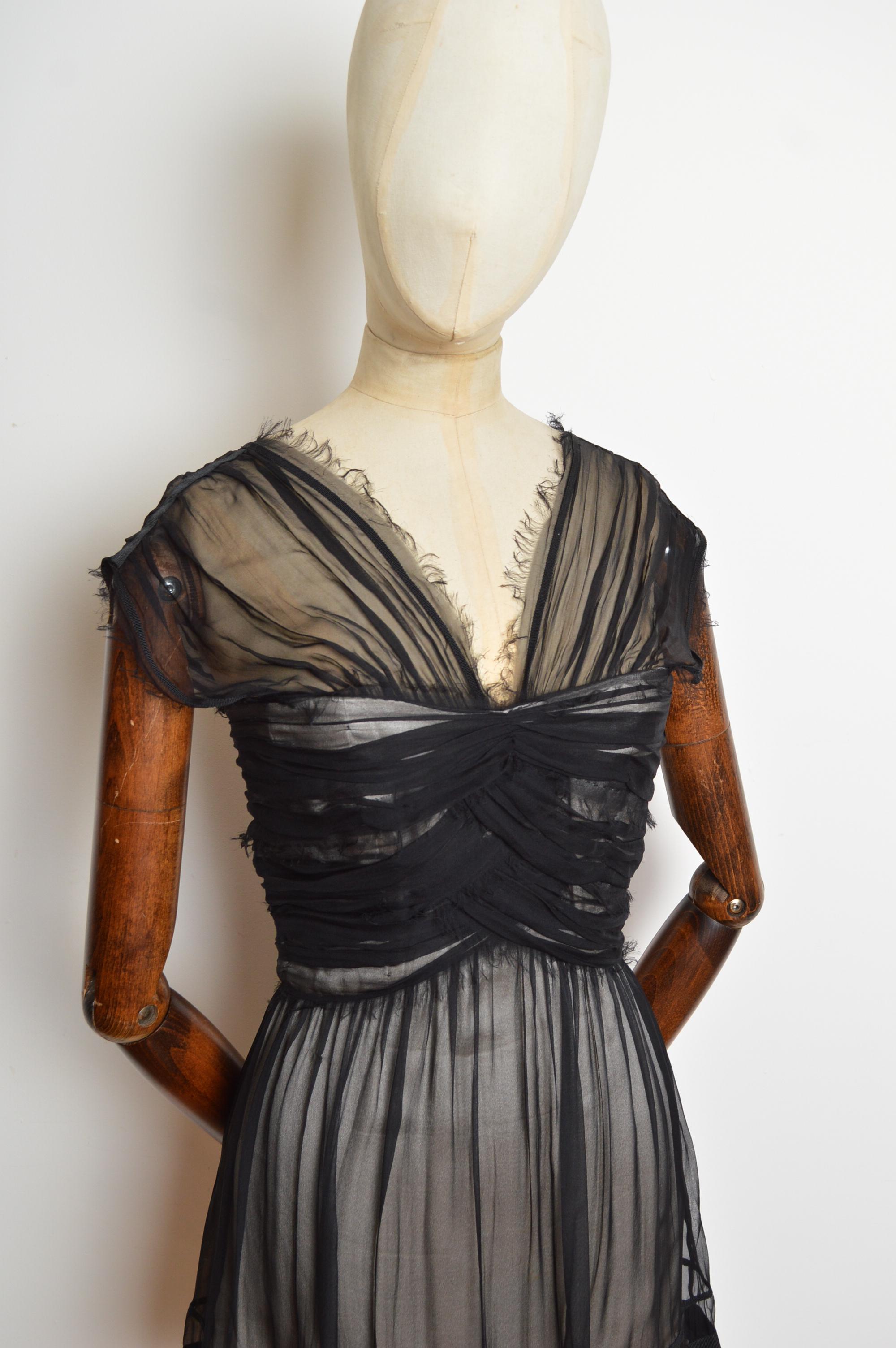 2000er Alberta Ferretti Schwarzer Seidenchiffon Baby Doll kurzes Korsett mini Dres im Angebot 6