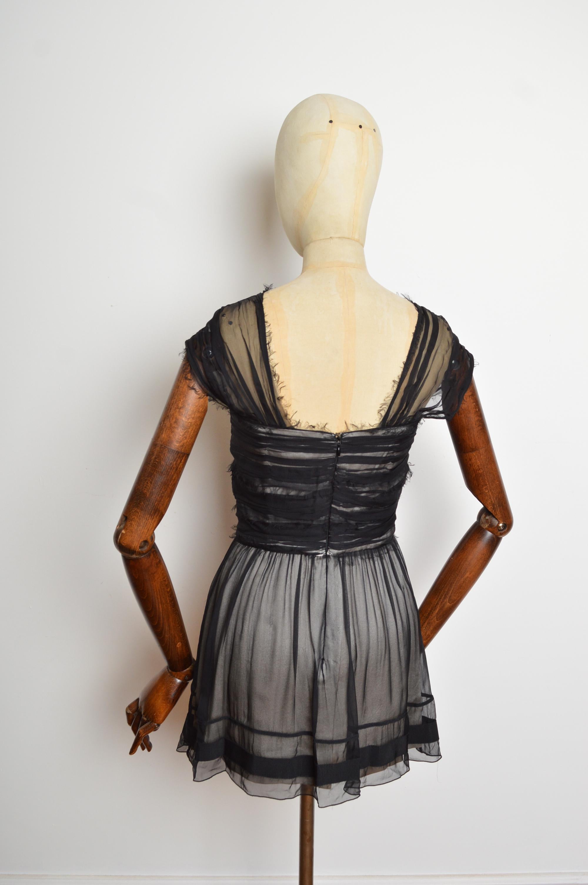2000er Alberta Ferretti Schwarzer Seidenchiffon Baby Doll kurzes Korsett mini Dres im Angebot 7