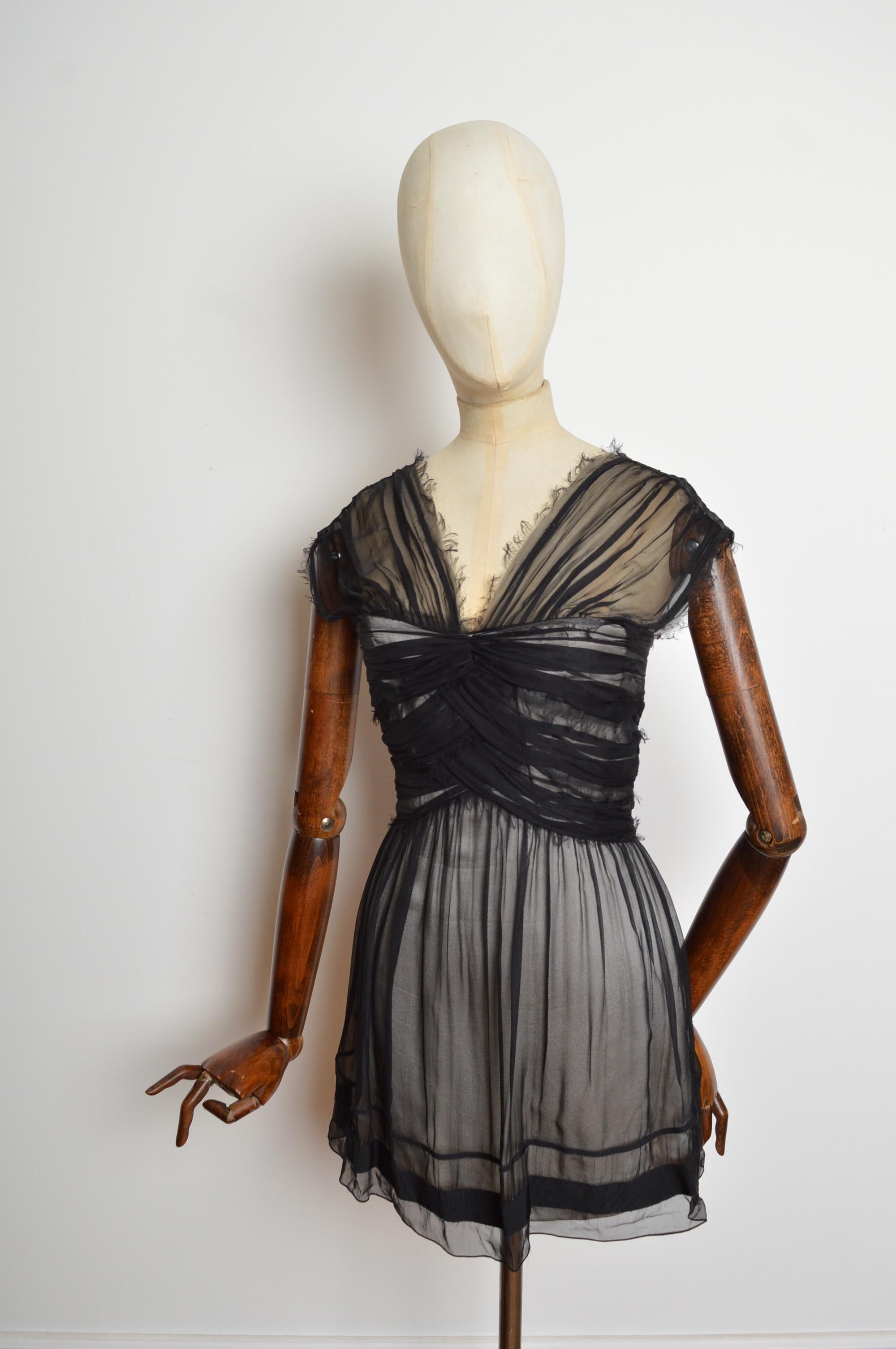 2000er Alberta Ferretti Schwarzer Seidenchiffon Baby Doll kurzes Korsett mini Dres im Zustand „Gut“ im Angebot in Sheffield, GB