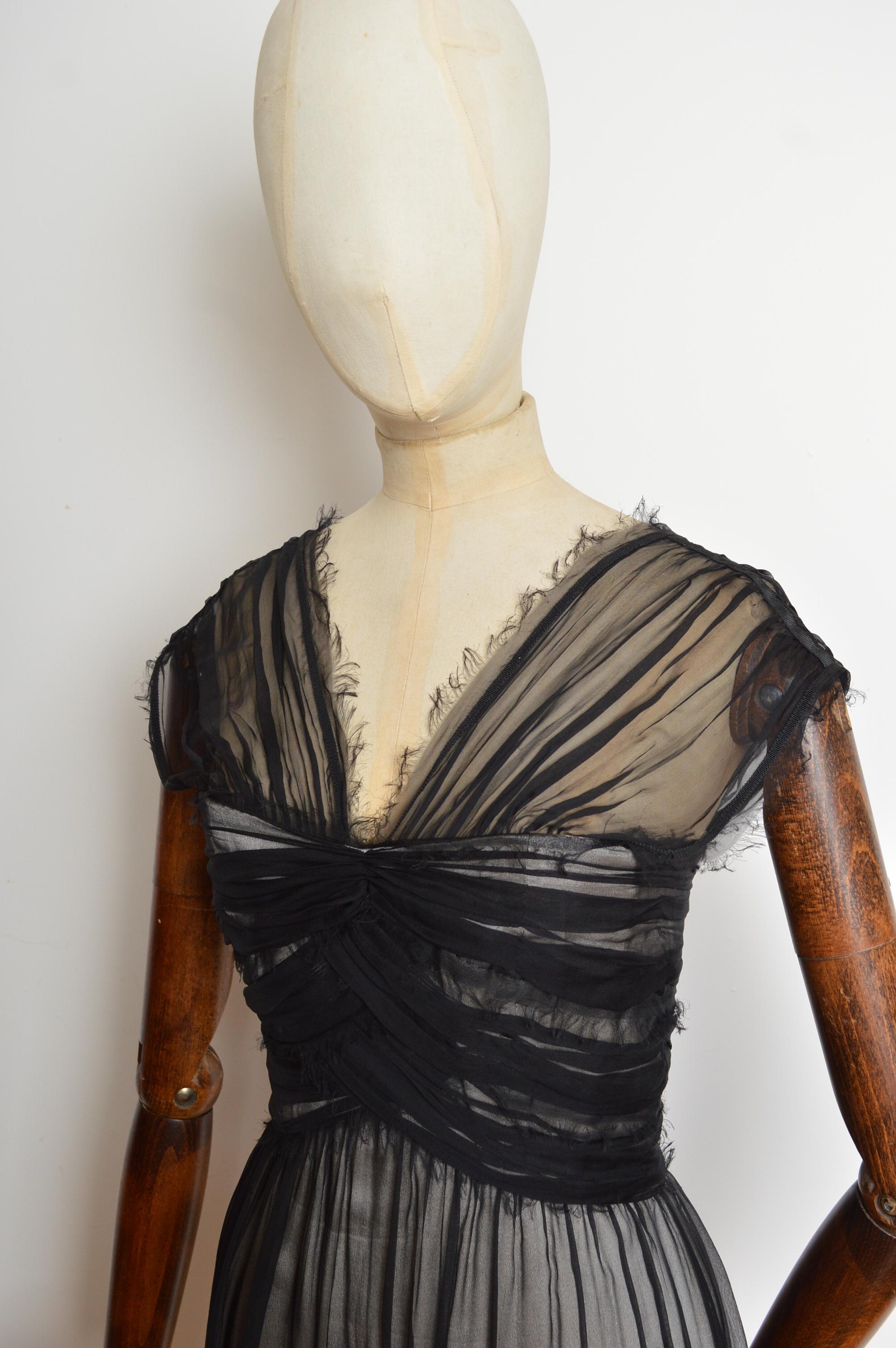 2000er Alberta Ferretti Schwarzer Seidenchiffon Baby Doll kurzes Korsett mini Dres Damen im Angebot