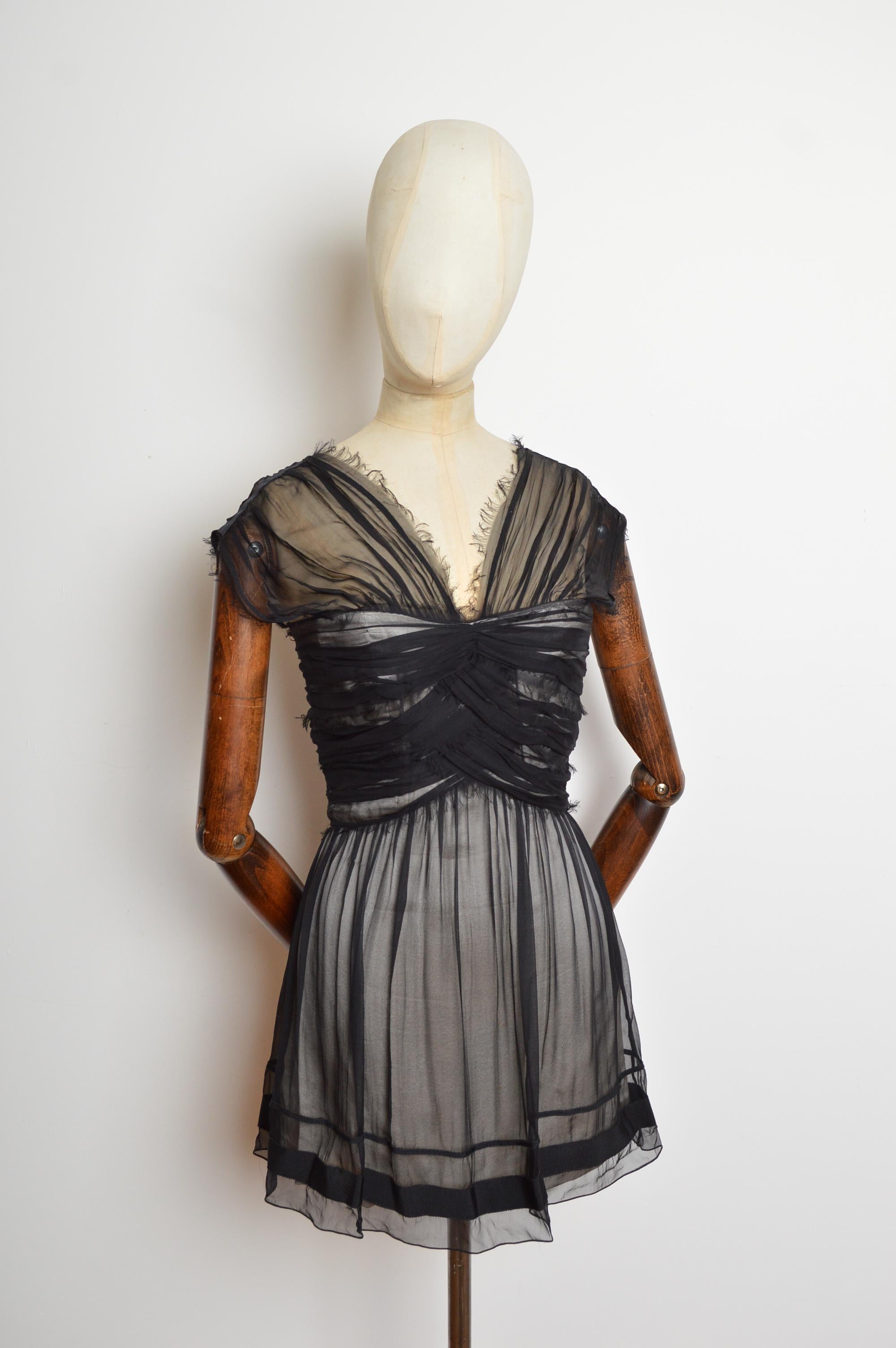 2000er Alberta Ferretti Schwarzer Seidenchiffon Baby Doll kurzes Korsett mini Dres im Angebot 5