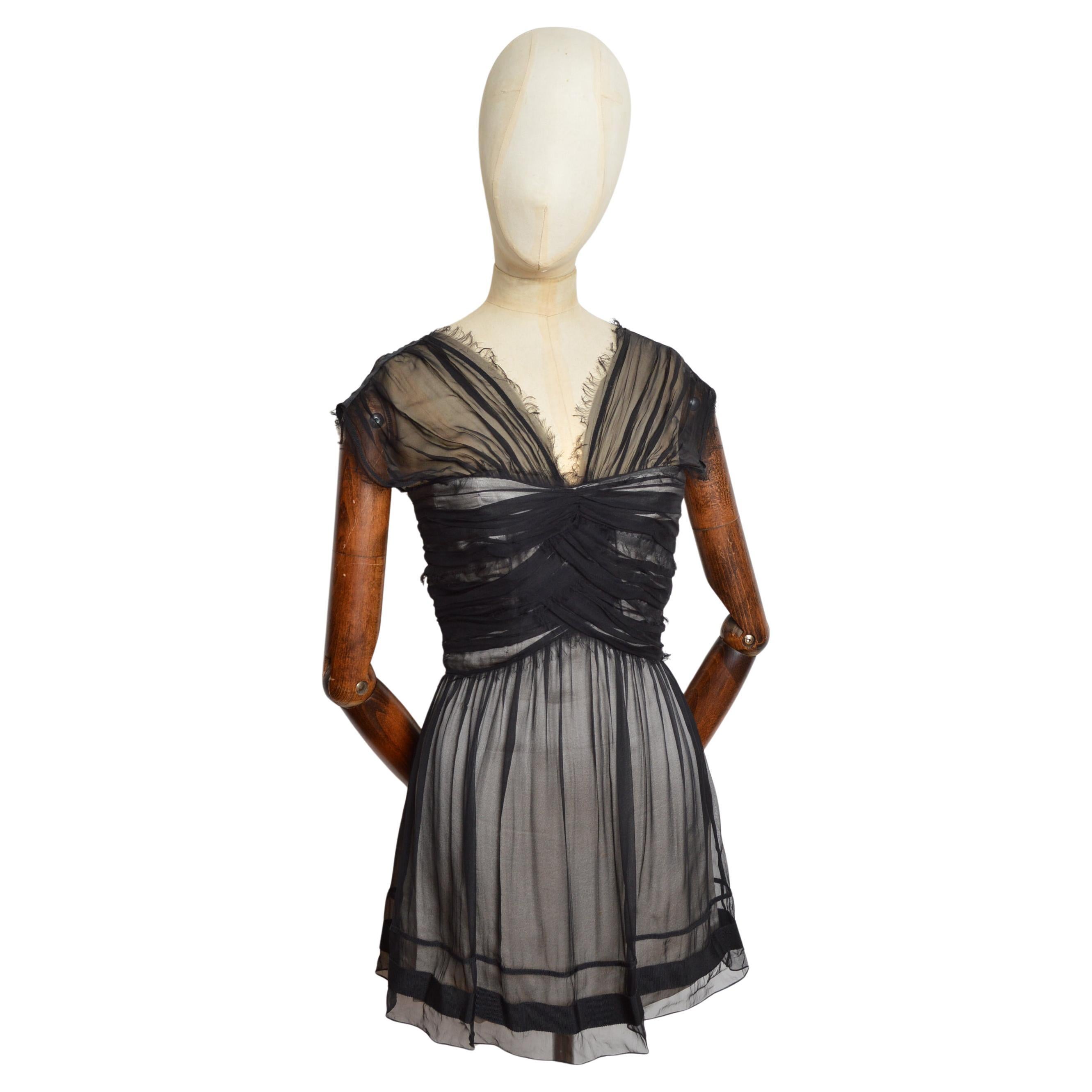 2000er Alberta Ferretti Schwarzer Seidenchiffon Baby Doll kurzes Korsett mini Dres im Angebot