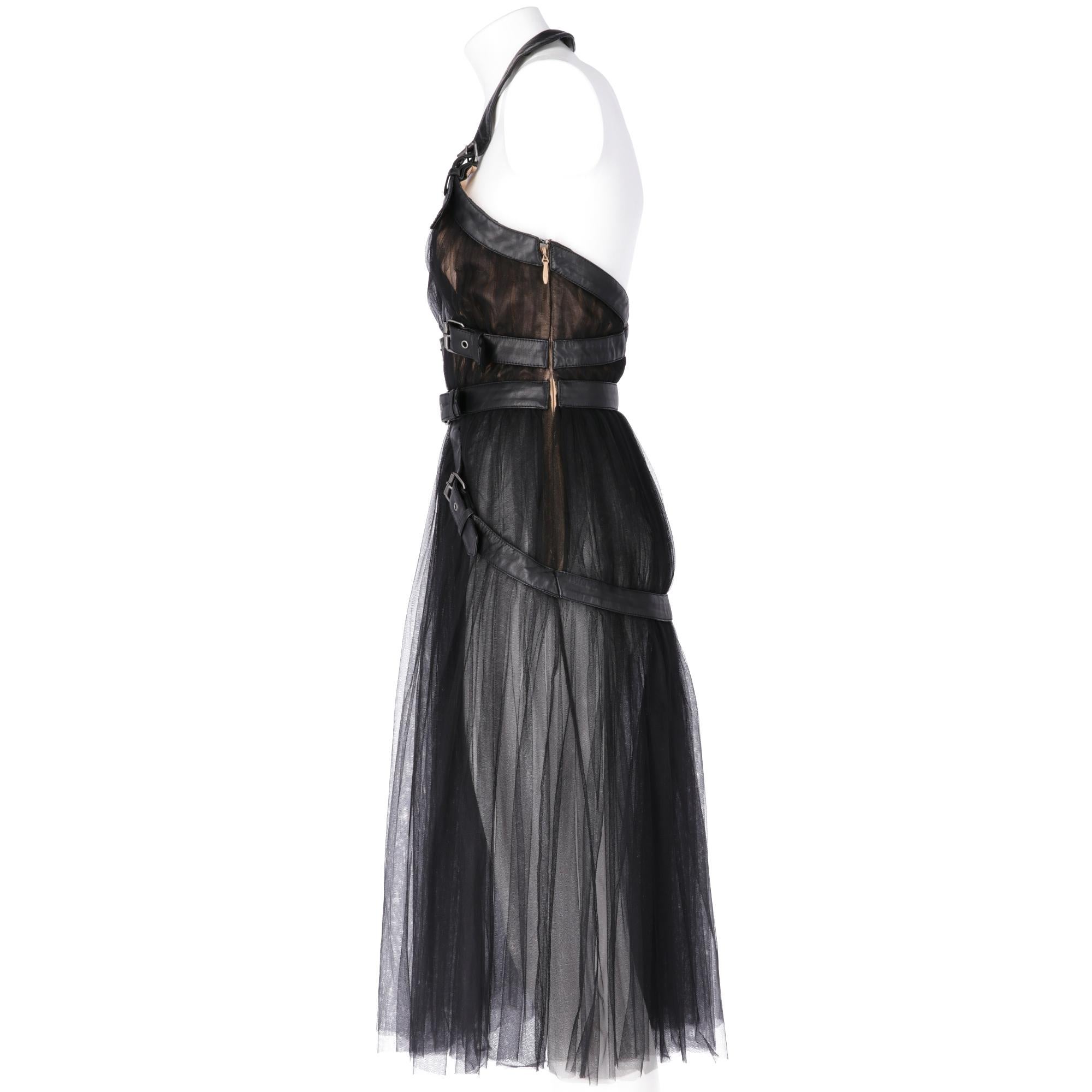 2000s Alberta Ferretti Black Tulle Dress With Buckles In Excellent Condition In Lugo (RA), IT