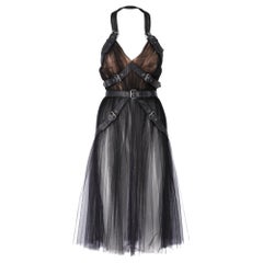 2000s Alberta Ferretti Black Tulle Dress With Buckles