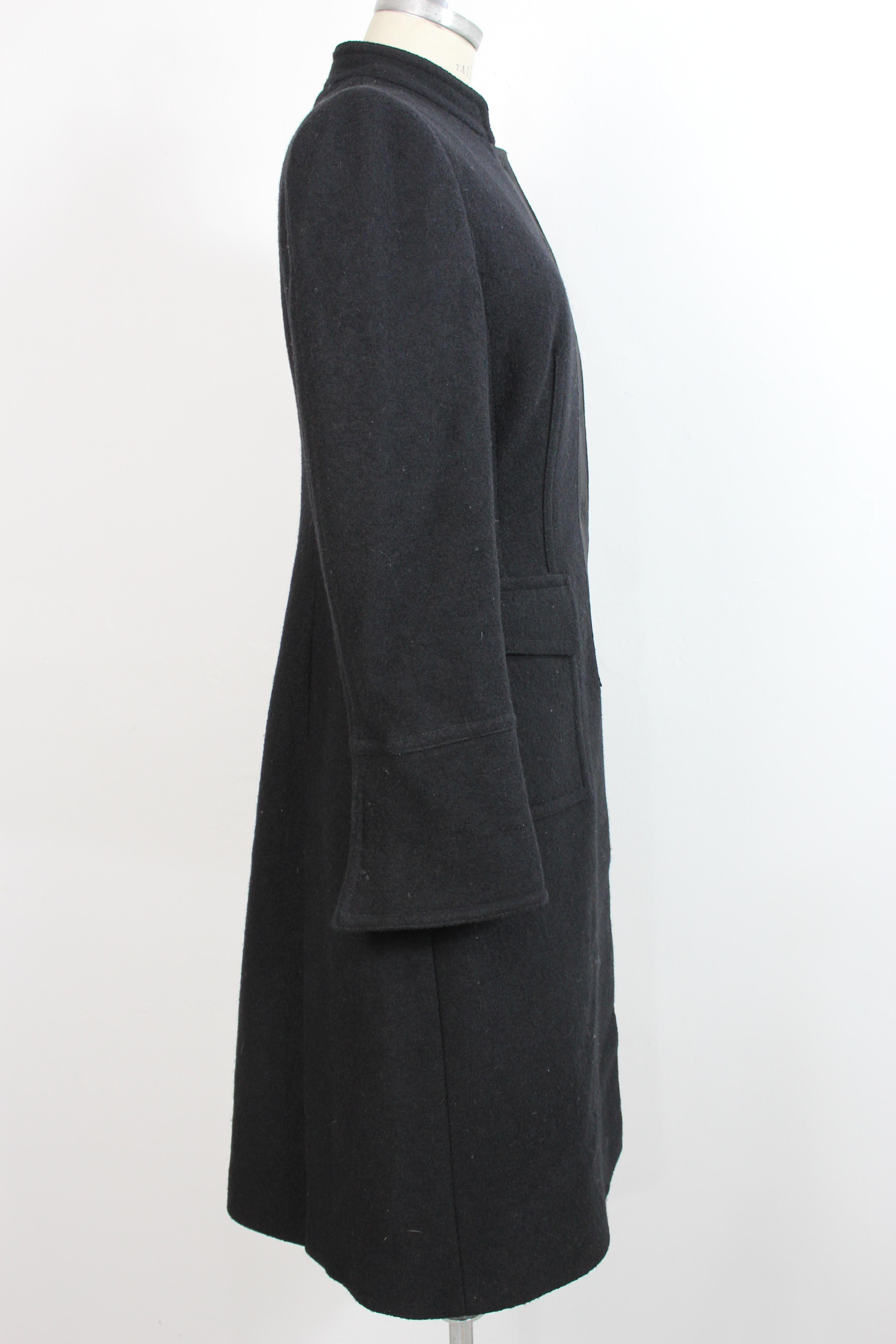 2000s Alberta Ferretti Black Wool Long Coat Hidden Buttons In Excellent Condition In Brindisi, Bt