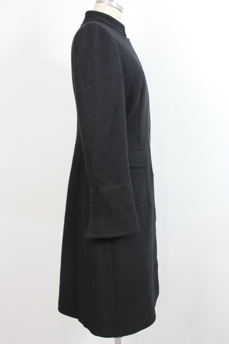 2000s Alberta Ferretti Black Wool Long Coat Hidden Buttons at 1stdibs