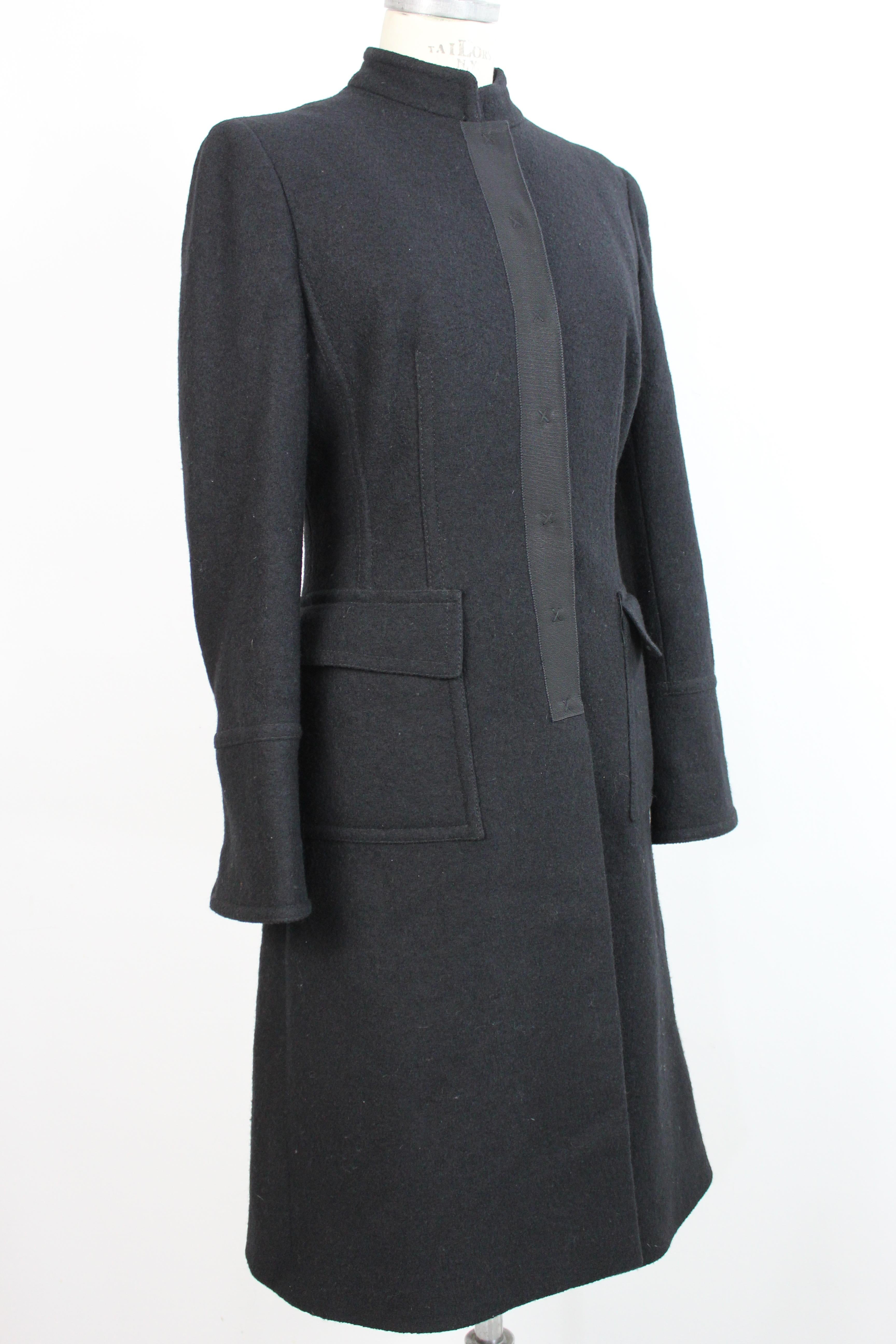 Women's 2000s Alberta Ferretti Black Wool Long Coat Hidden Buttons