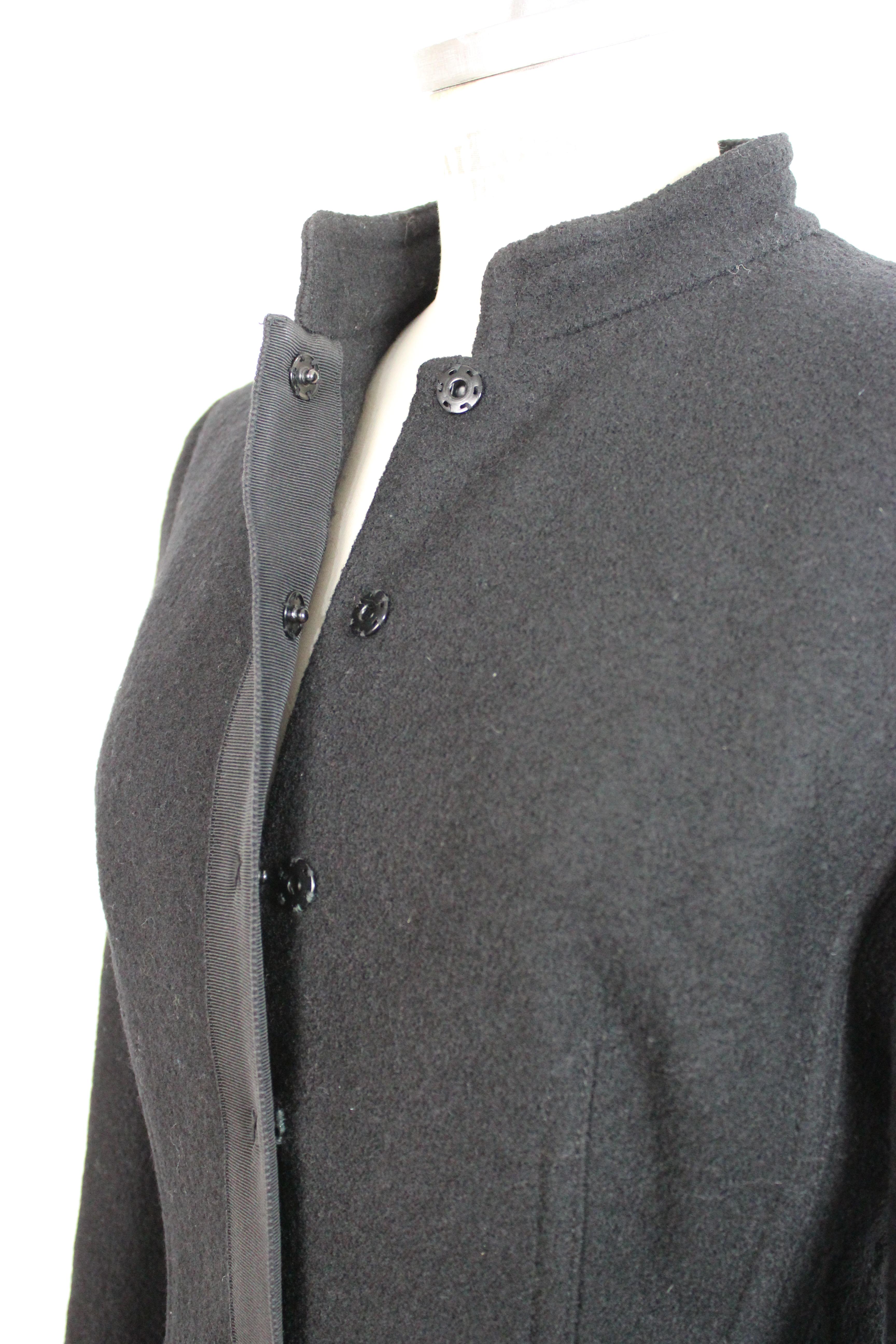 2000s Alberta Ferretti Black Wool Long Coat Hidden Buttons 2
