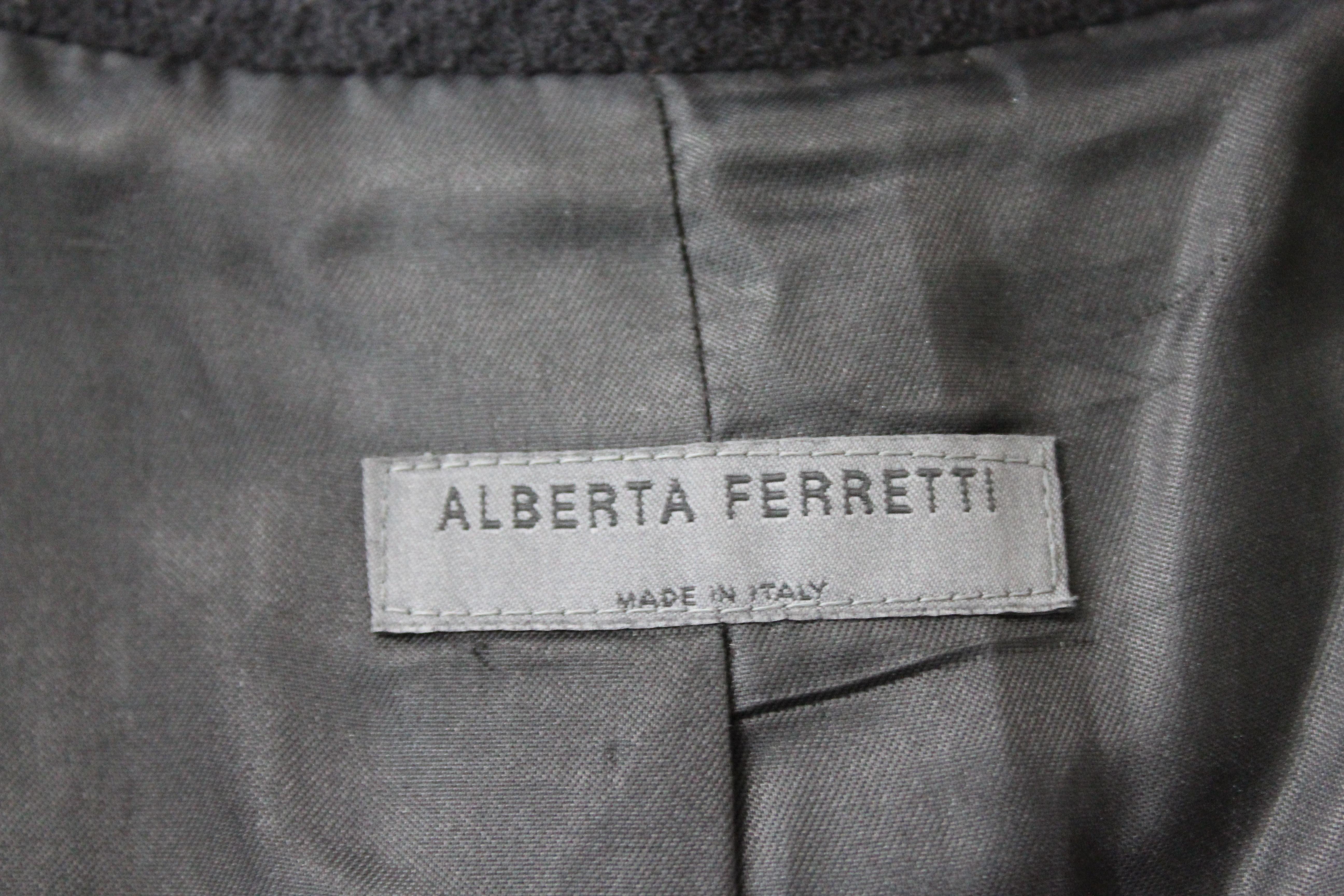 2000s Alberta Ferretti Black Wool Long Coat Hidden Buttons 3
