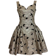 2000s Alberta Ferretti Gold Black Tulle Lace Cotton Cocktail Dress