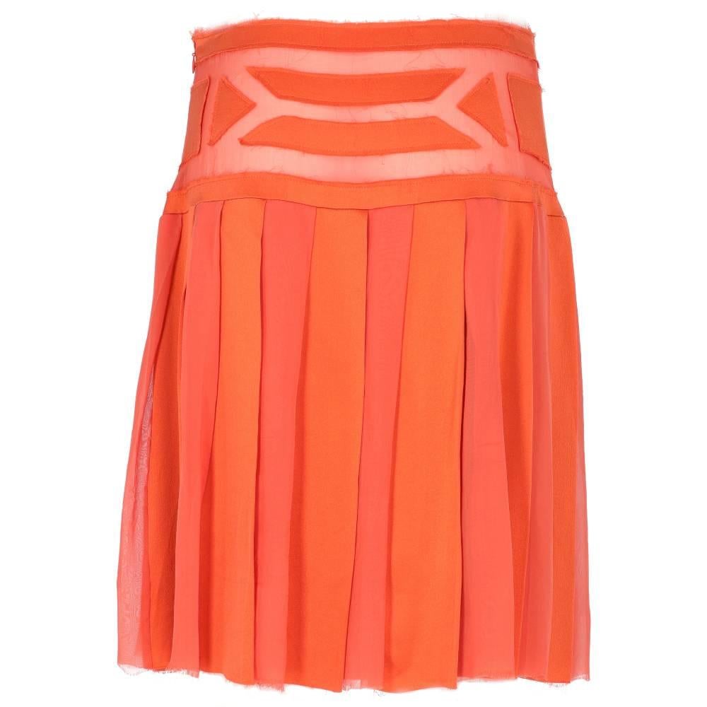 orange silk midi skirt