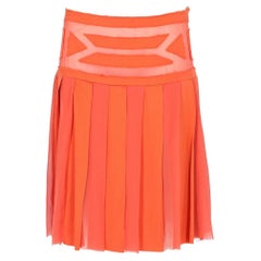 2000s Alberta Ferretti orange silk semi-transparent pleated skirt