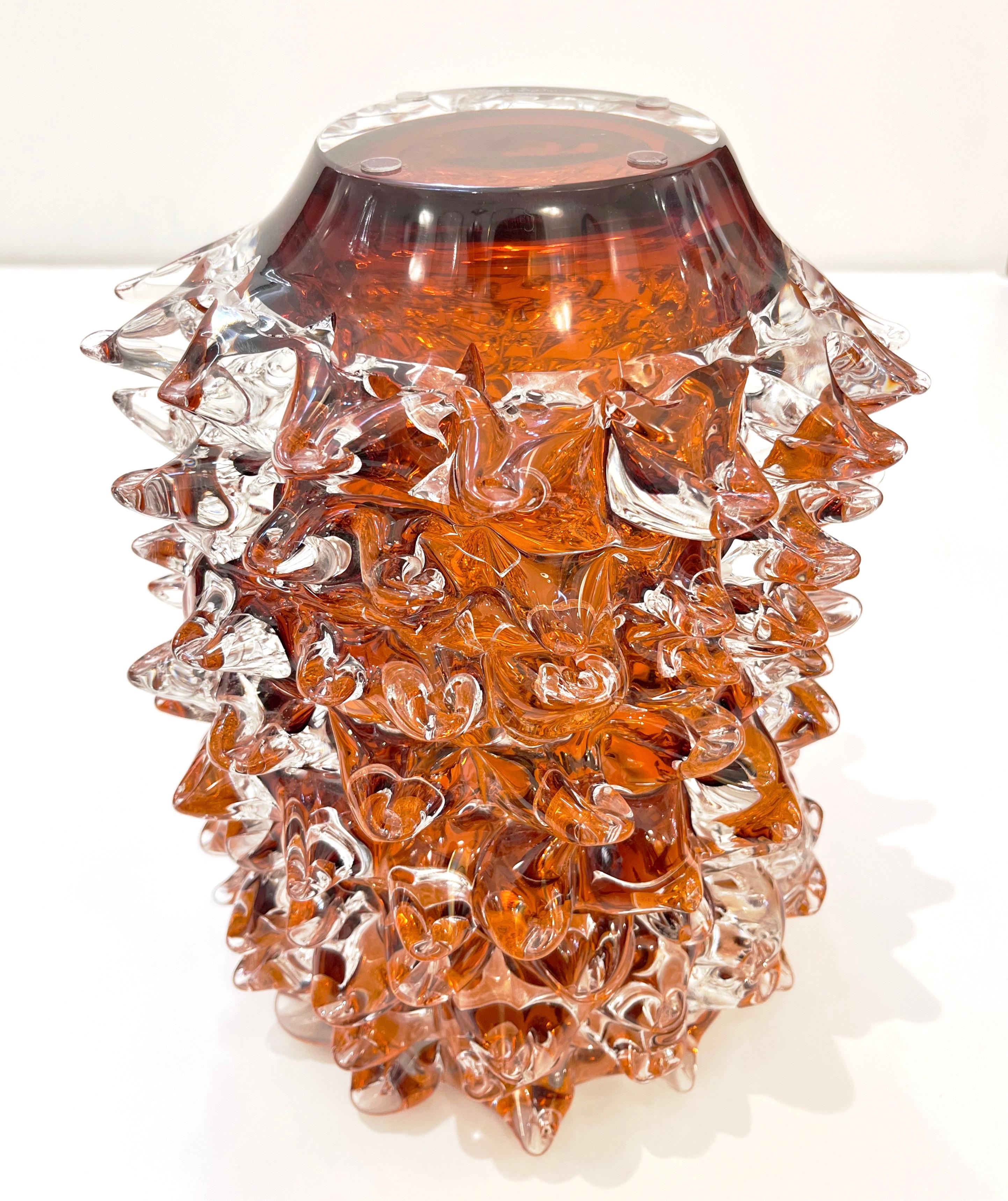 2000s Alberto Dona Italian Amber Gold Crystal Rostrato Murano Glass Modern Vase 10