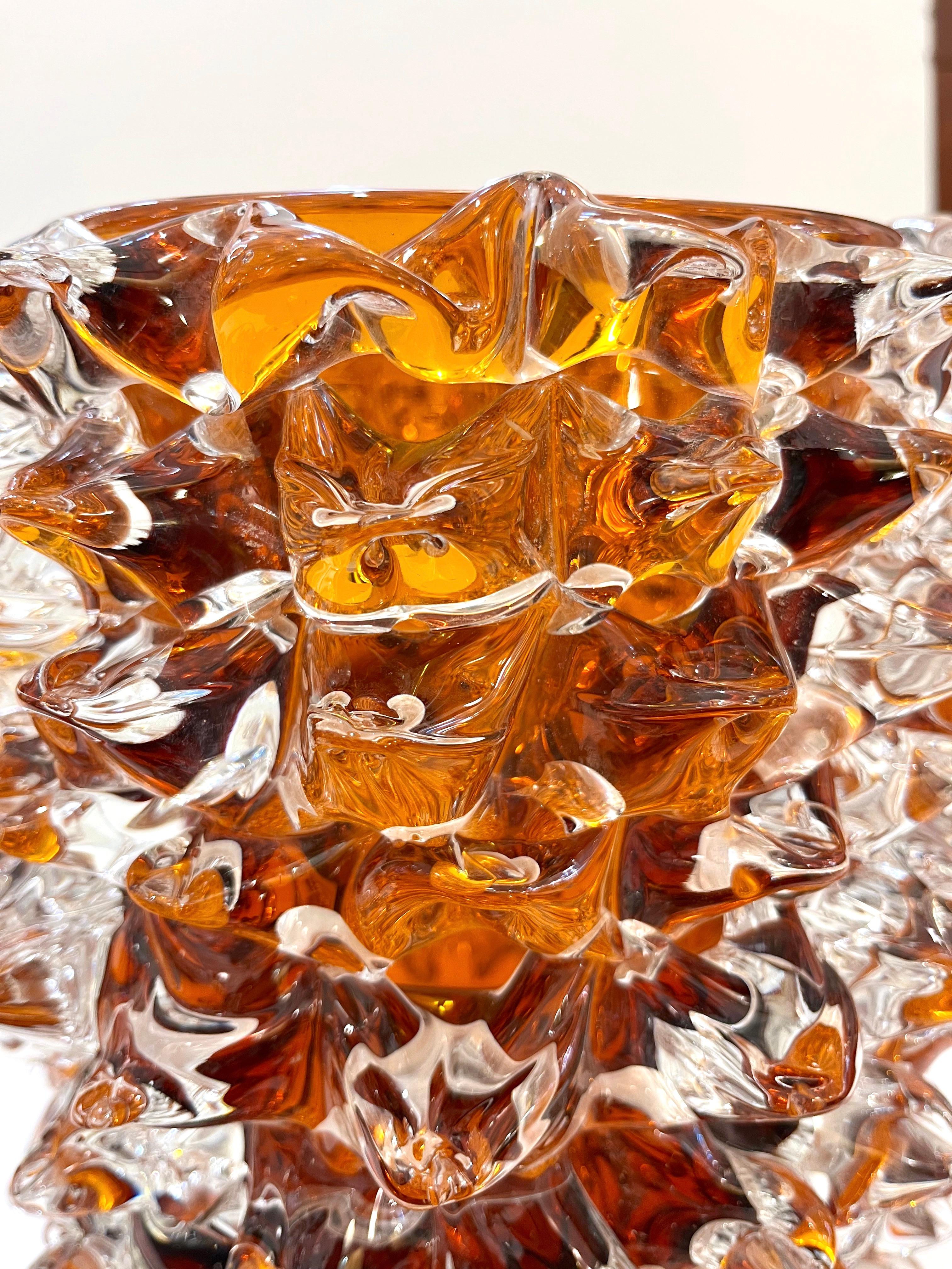 2000s Alberto Dona Italian Amber Gold Crystal Rostrato Murano Glass Modern Vase 10