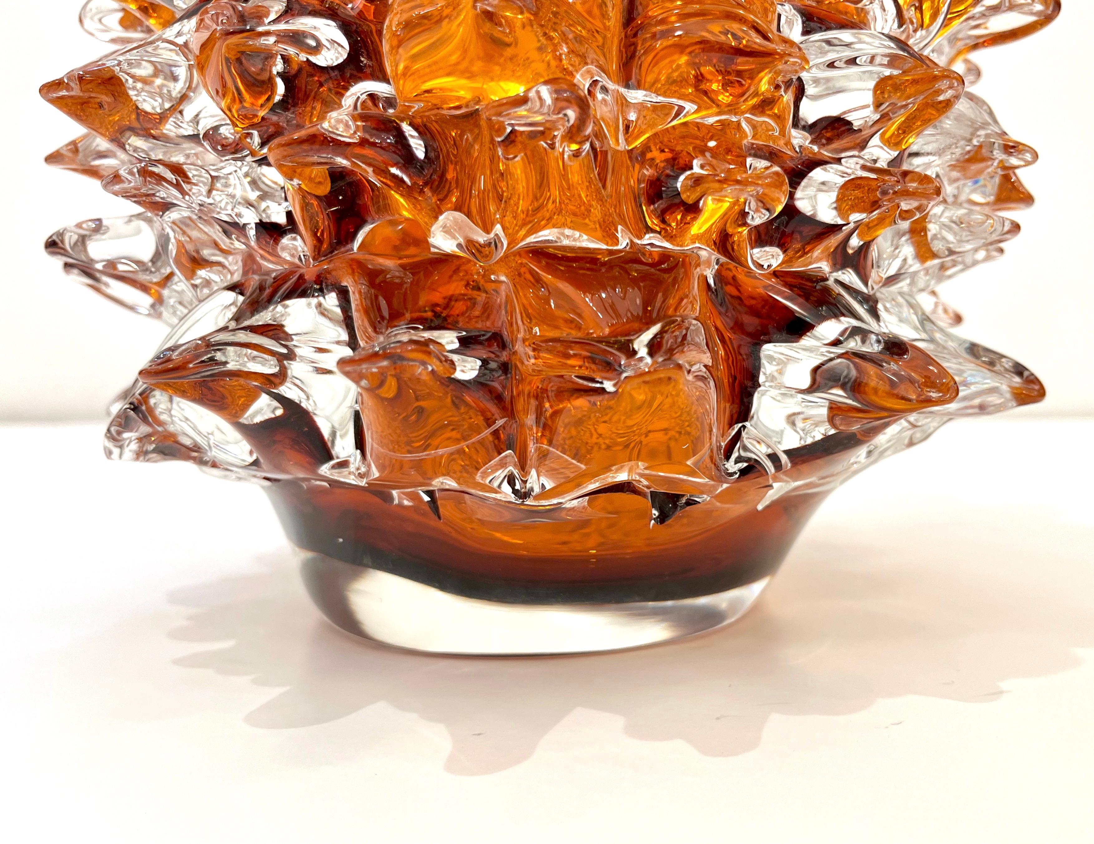 Contemporary 2000s Alberto Dona Italian Amber Gold Crystal Rostrato Murano Glass Modern Vase