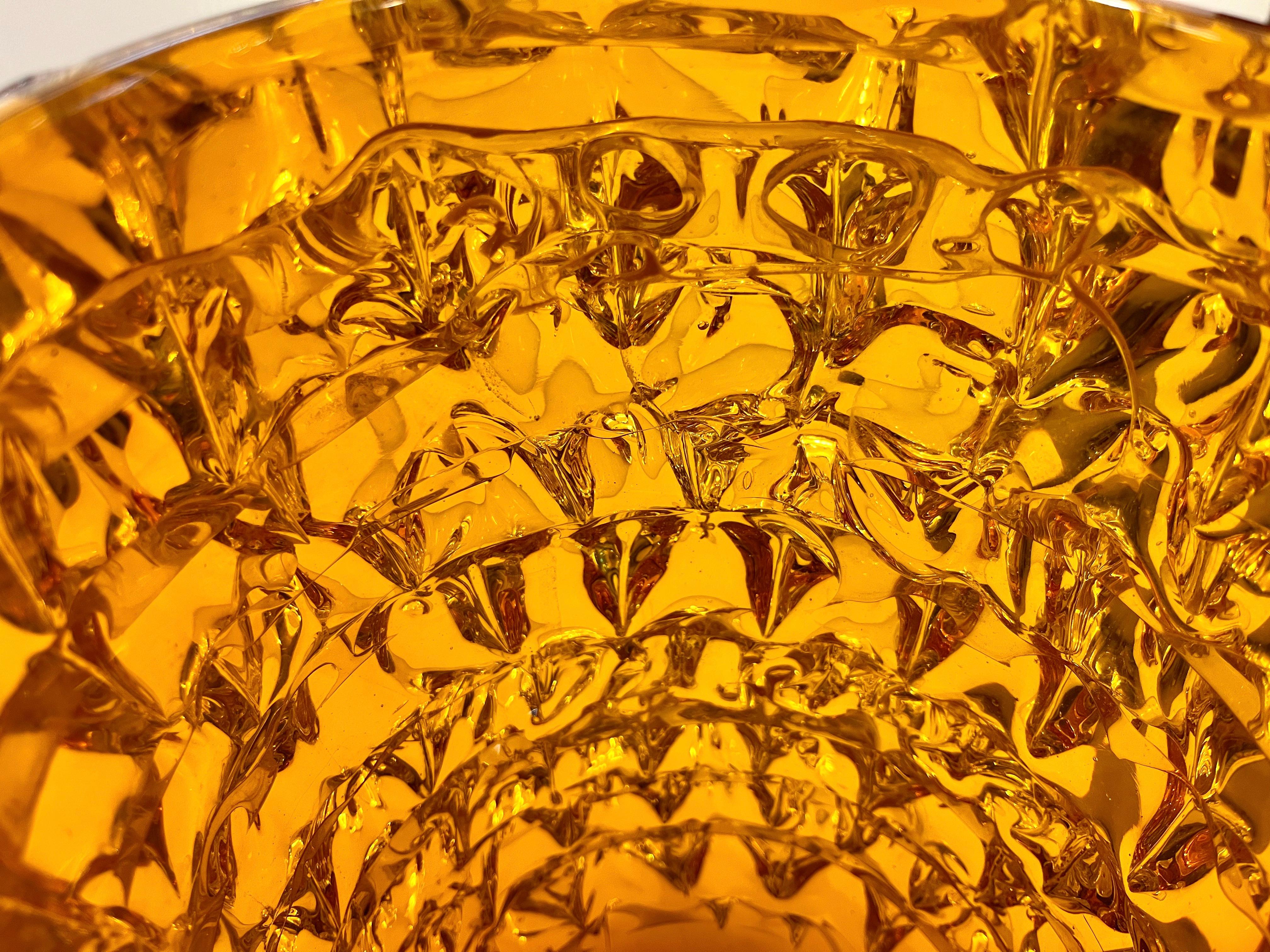 2000s Alberto Dona Italian Amber Gold Crystal Rostrato Murano Glass Modern Vase 1