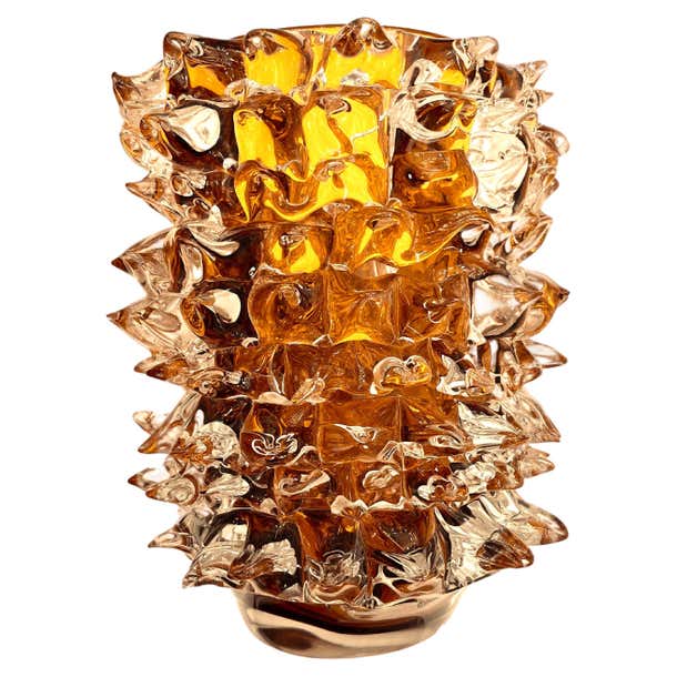 2000s Alberto Dona Italian Amber Gold Crystal Rostrato Murano Glass ...