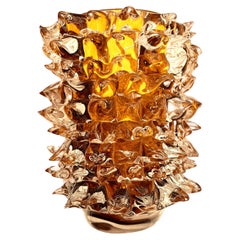 2000s Alberto Dona Italian Amber Gold Crystal Rostrato Murano Glass Modern Vase