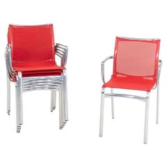 2000s Alberto Meda for Alias Big Frame 44 l 440a Stacking Chairs in Red Mesh