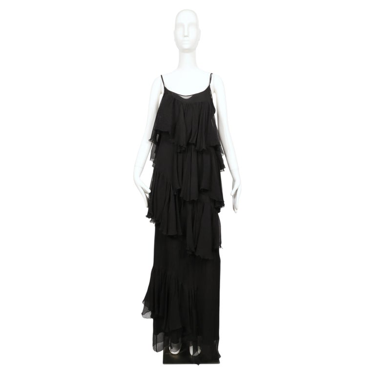 2000's ALESSANDRO DELL'ACQUA black silk spiral ruffle maxi dress For Sale  at 1stDibs