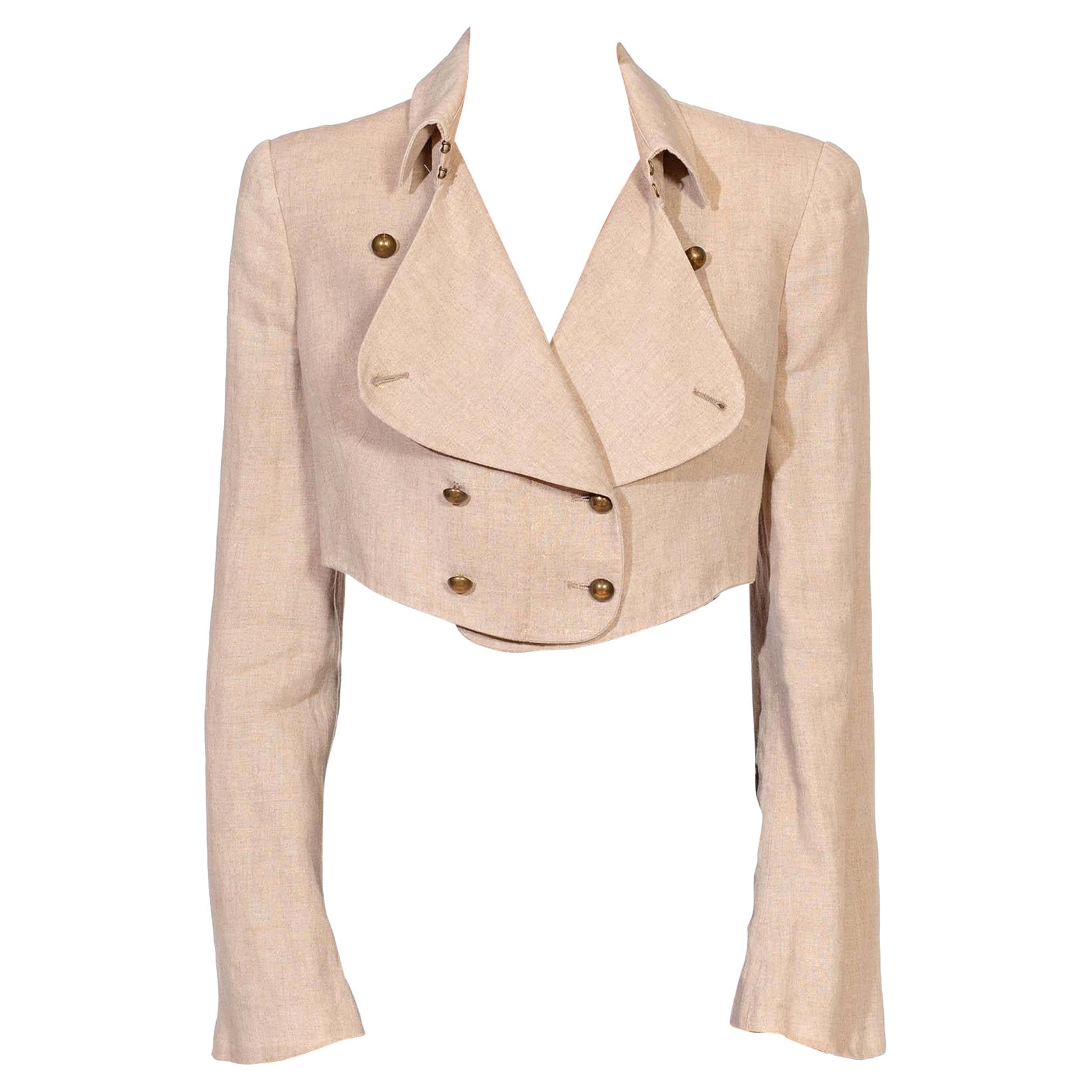 2000S Alexander Mcqueen Beige Linen Cropped Military Style Jacket