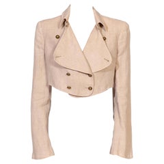 2000S Alexander Mcqueen Beige Linen Cropped Military Style Jacket