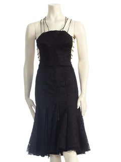 2000S ALEXANDER MCQUEEN Black Backless Rayon & Silk Lace Cocktail Dress With Sh