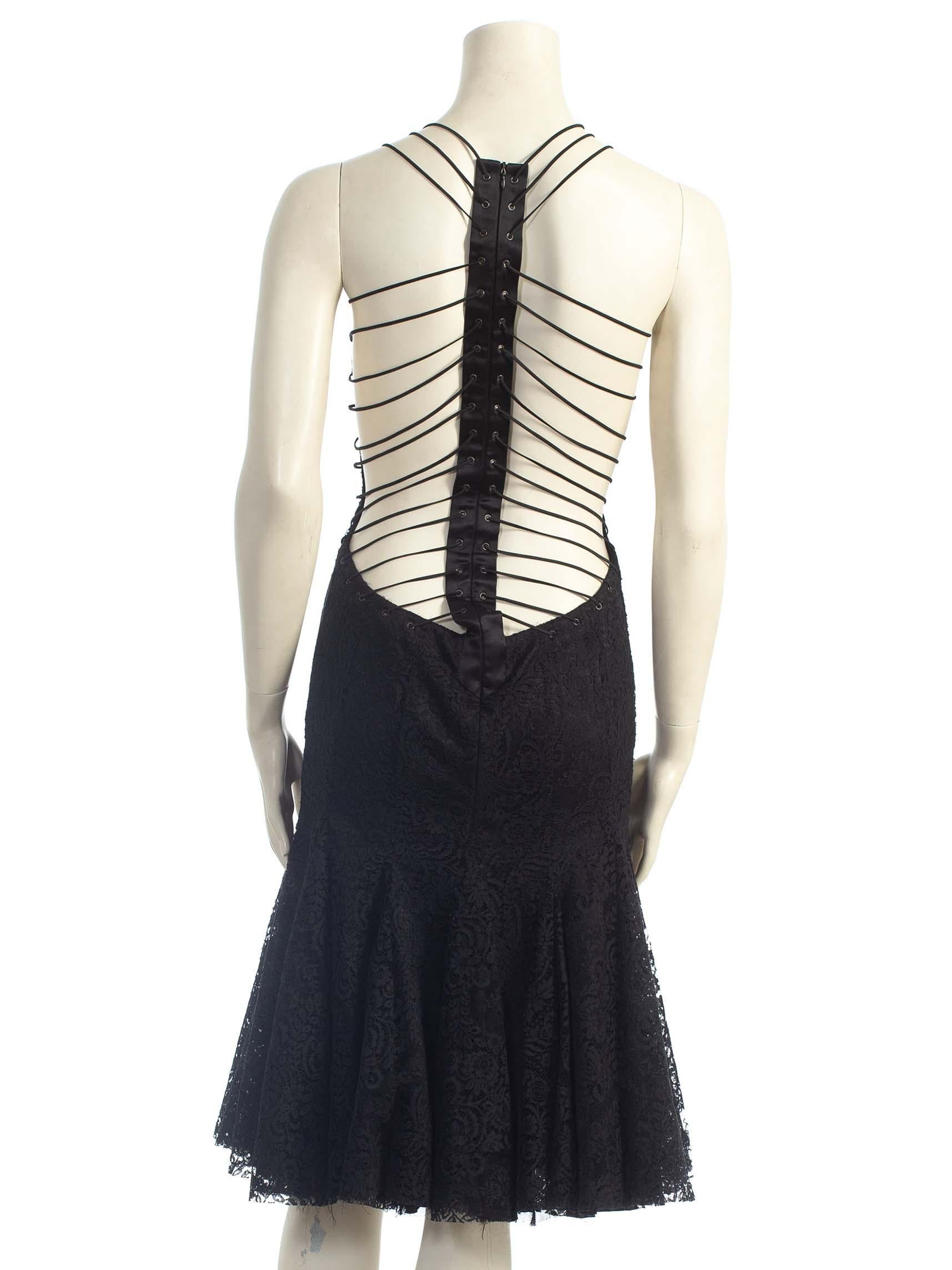 2000S ALEXANDER MCQUEEN Black Backless Rayon & Silk Lace Cocktail Dress With Sh In Excellent Condition For Sale In New York, NY