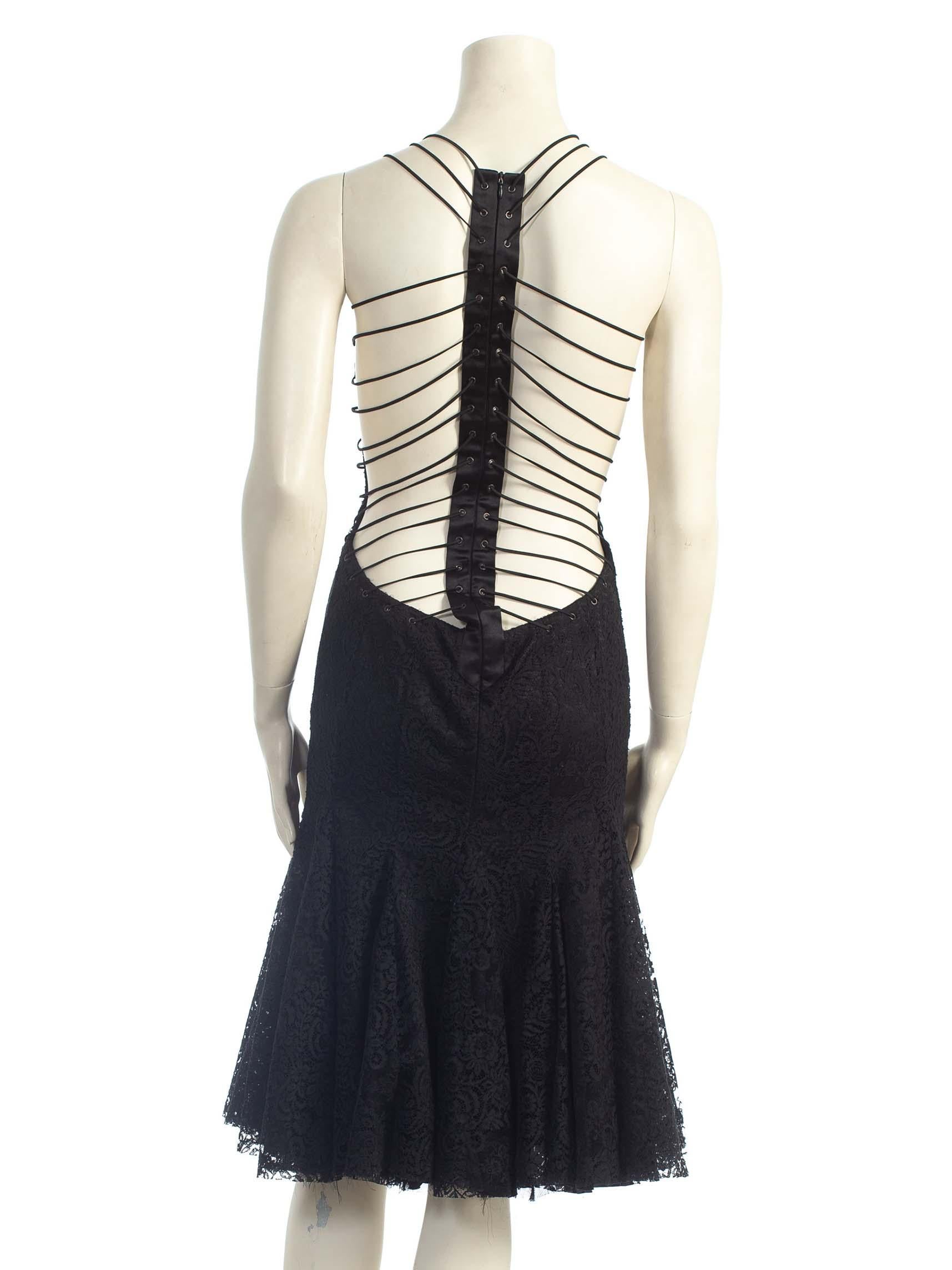 Women's 2000S ALEXANDER MCQUEEN Black Backless Rayon & Silk Lace Cocktail Dress With Sh For Sale